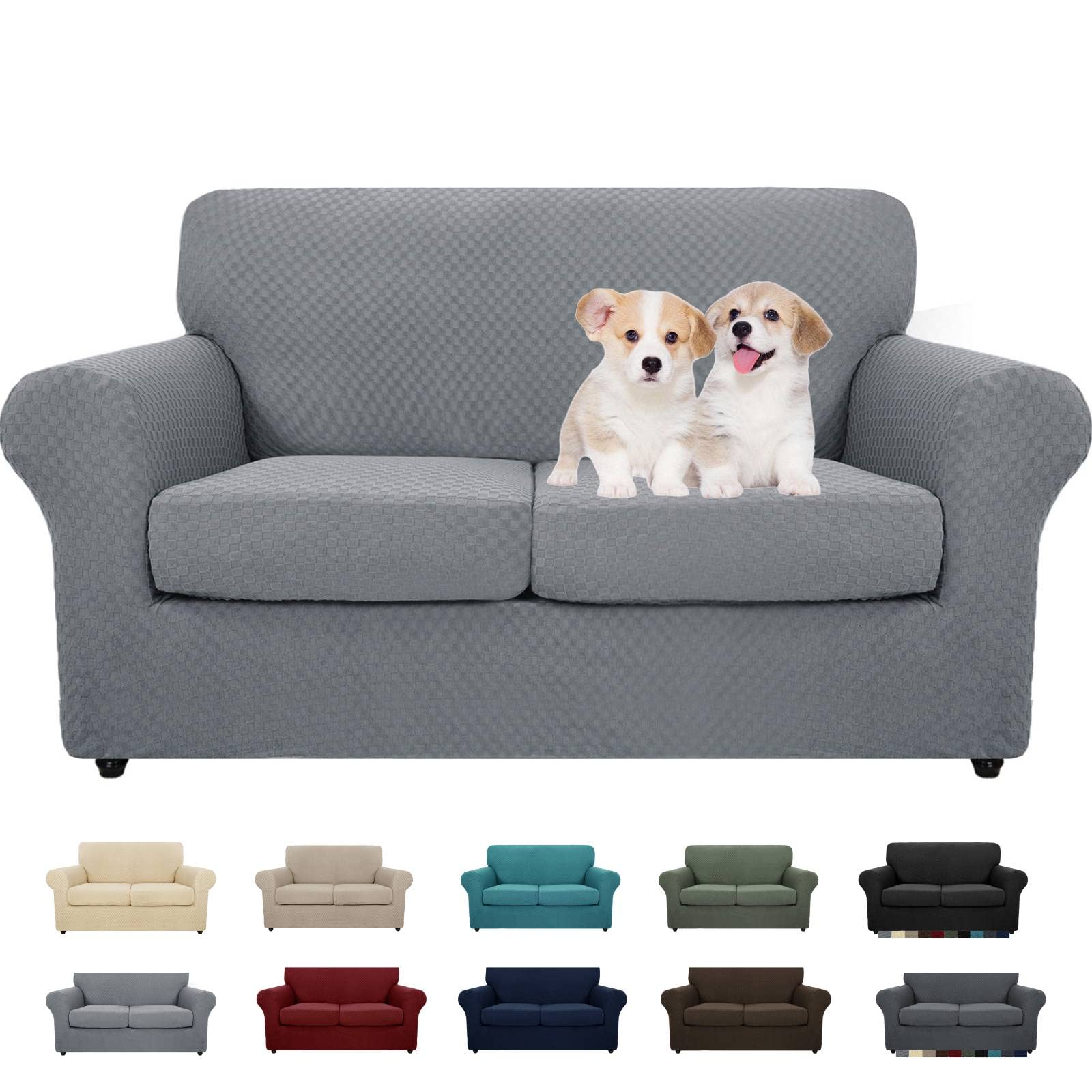 MAXIJIN 4 Piece Couch Covers for 3 Cushion Couch Super Stretch Non Slip Couch Cover for Dogs Pet Friendly Elastic Jacquard Furniture Protector Sofa Slipcovers (Sofa, Light Gray)