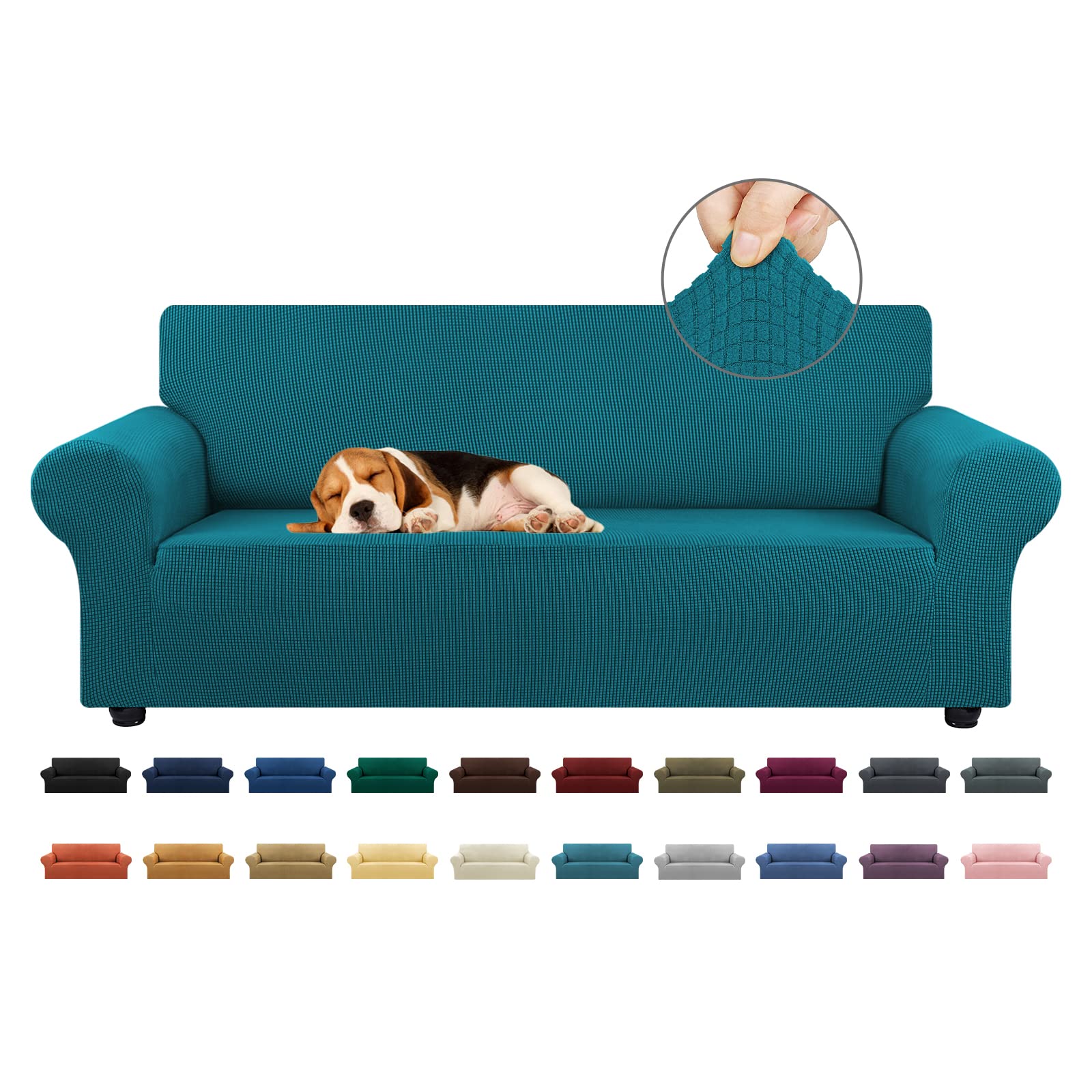 KEKUOU Stretch Sofa Cover Slipcover ，Couch Covers for 3 Cushion Couch Sofa pet Friendly (78"-94") Furniture Protector Sofa with Elastic Bottom for Kids,Dog, Jacquard Small Checked(Large,Black)