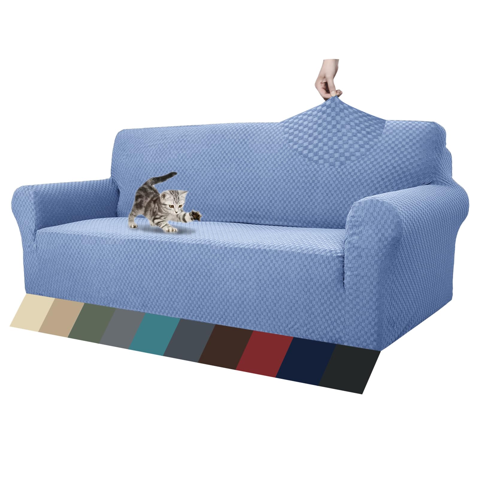 ZNSAYOTX 1 Piece Jacquard Couch Covers for 3 Cushion Couch Living Room High Stretch Sofa Cover Pets Dogs Friendly Anti Slip Thickened Slipcovers Furniture Protector (Sofa, Light Grey)