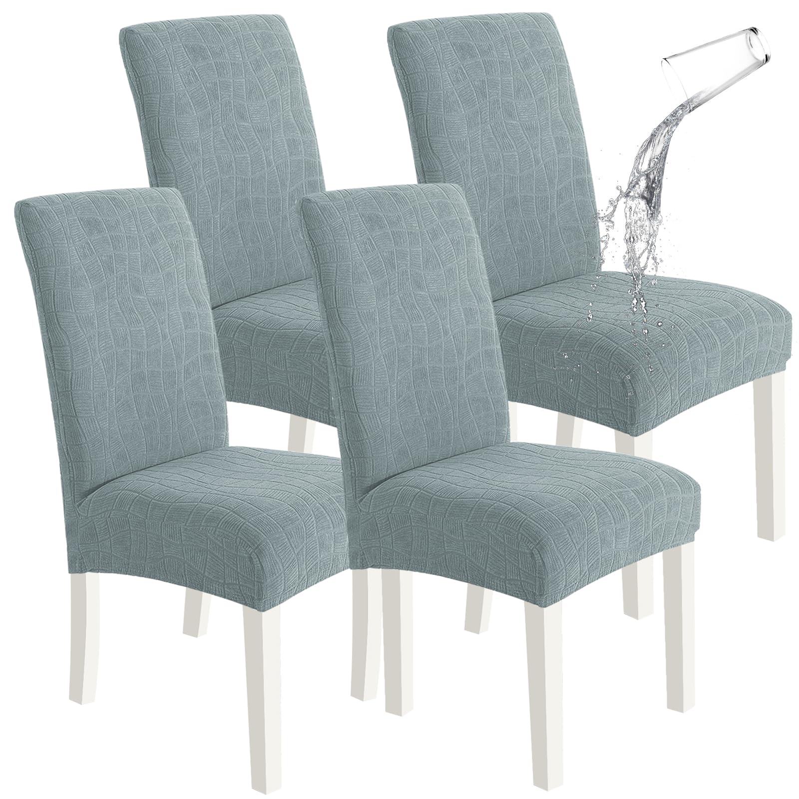SYSLOON 100% Waterproof Chair Covers for Dining Chairs, Stretch Chair Covers Set of 4, Parson Chair Slipcovers Removable Washable Kitchen Chairs Seat Covers,Light Gray