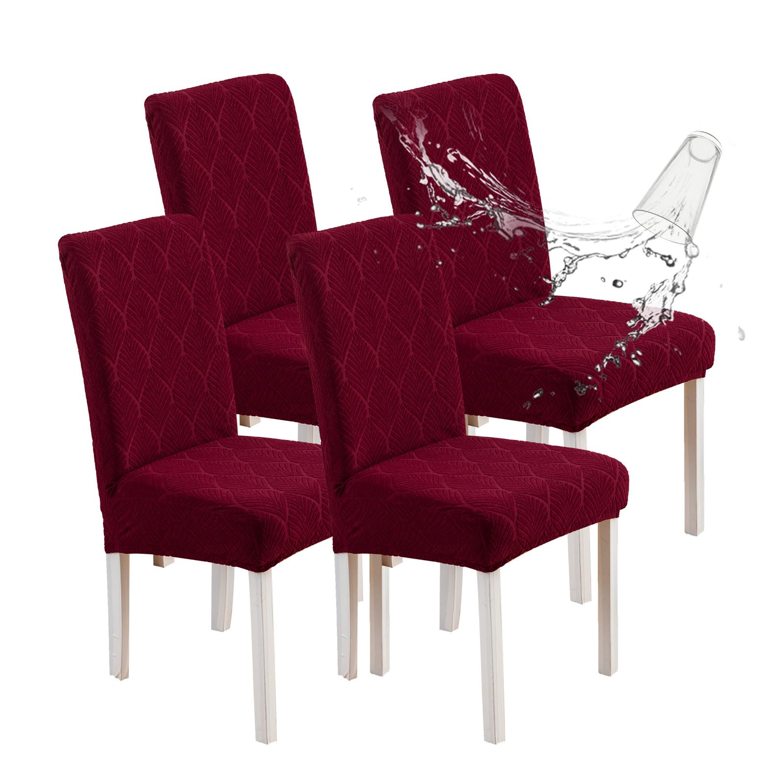 Chair Covers for Dining Chairs,100% Waterproof Dining Chair Covers Set of 4,Removable Stretch Parsons Slip,Washable Seat Protector for Kitchen Beige