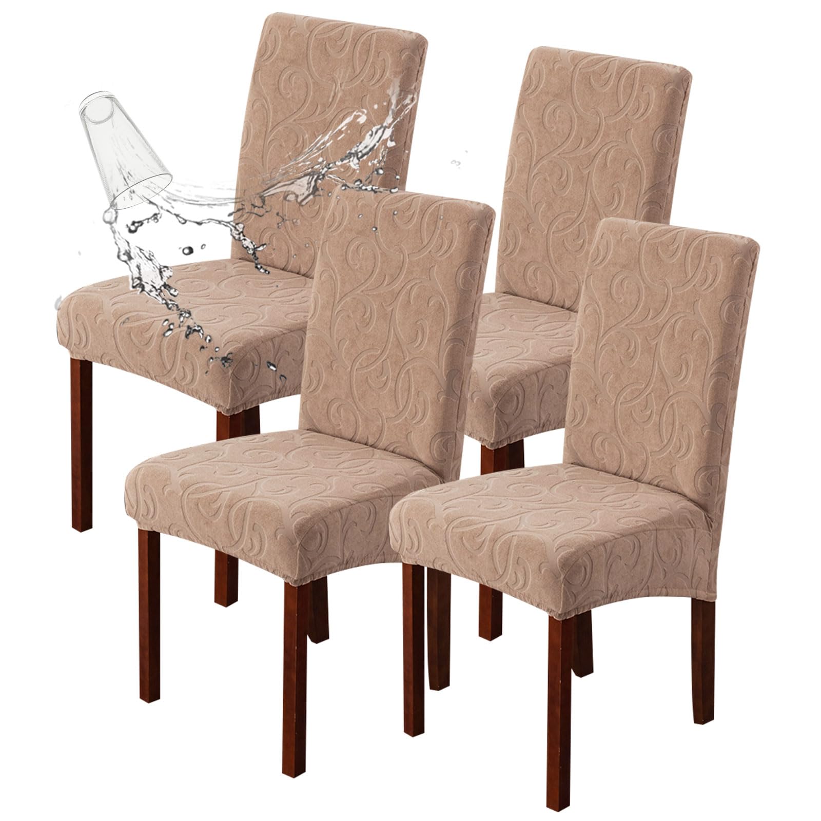 Genina Waterproof Dining Room Chair Covers Stretch Parsons Chair Slipcovers for Dining Room Kitchen Chair Protector Cover, Removable, Washable (4, Flower Pattern-Dark Gray)