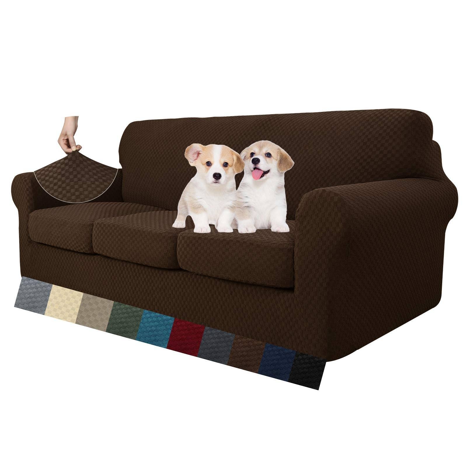 MAXIJIN 4 Piece Couch Covers for 3 Cushion Couch Super Stretch Non Slip Couch Cover for Dogs Pet Friendly Elastic Jacquard Furniture Protector Sofa Slipcovers (Sofa, Light Gray)
