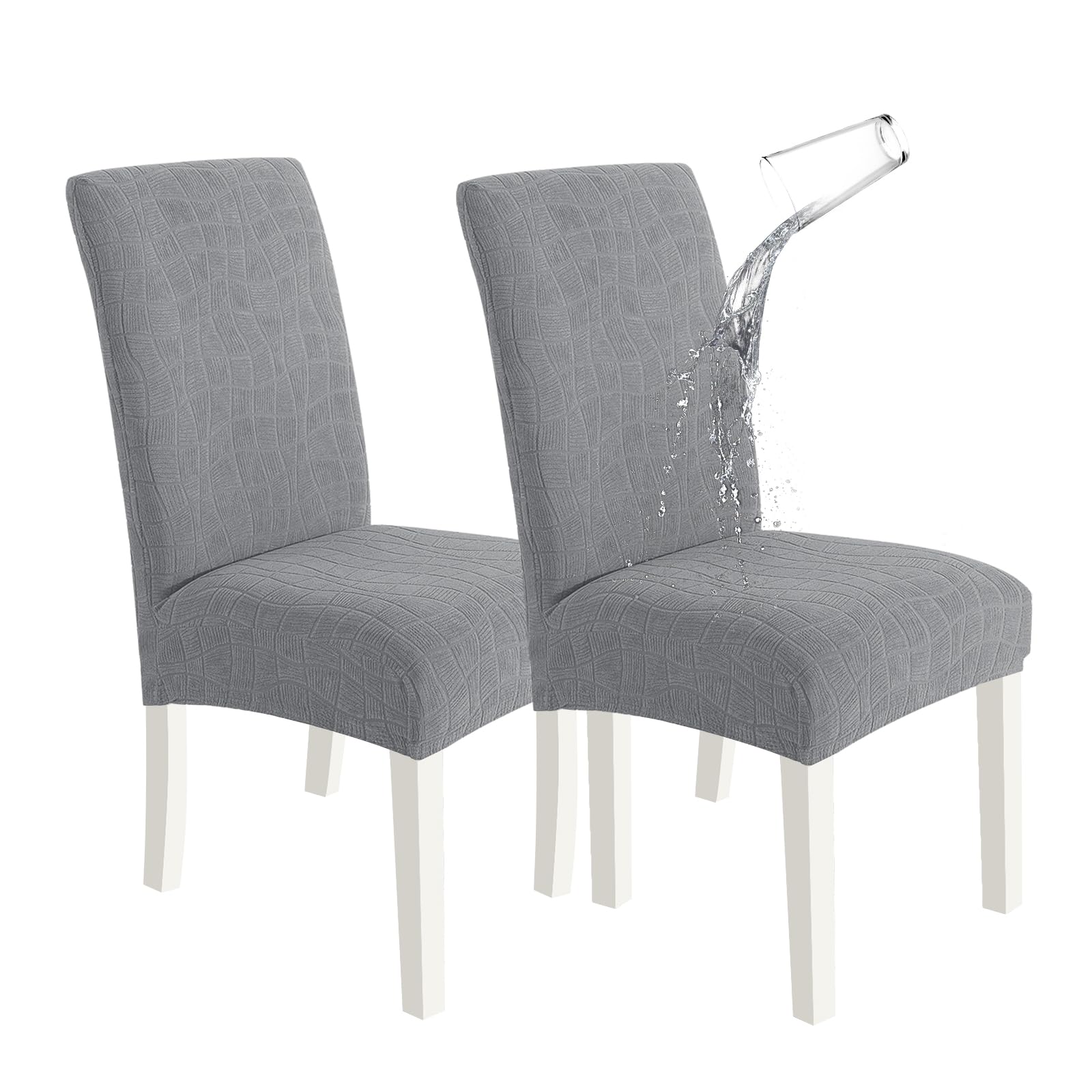 SYSLOON 100% Waterproof Chair Covers for Dining Chairs, Stretch Chair Covers Set of 4, Parson Chair Slipcovers Removable Washable Kitchen Chairs Seat Covers,Light Gray