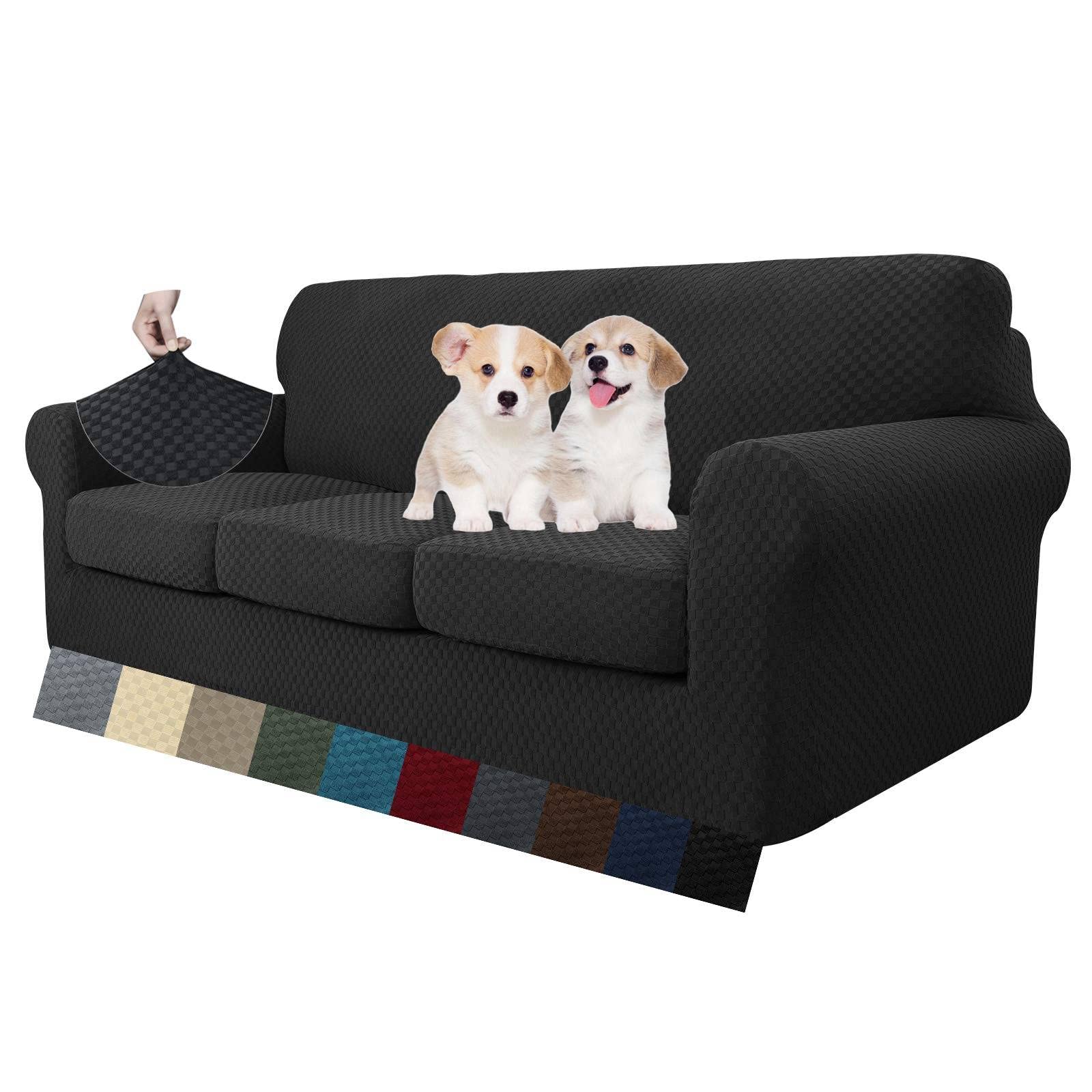 MAXIJIN 4 Piece Couch Covers for 3 Cushion Couch Super Stretch Non Slip Couch Cover for Dogs Pet Friendly Elastic Jacquard Furniture Protector Sofa Slipcovers (Sofa, Light Gray)