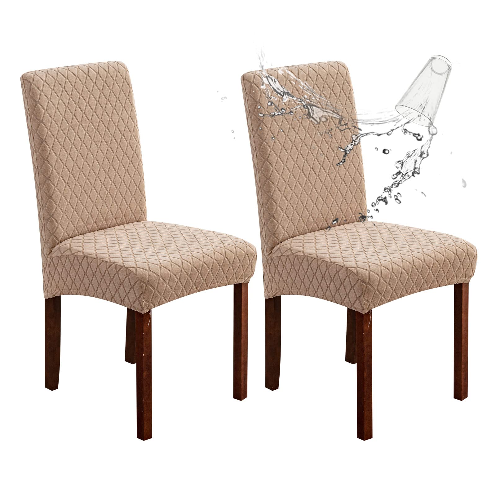 Genina Waterproof Chair Covers for Dining Room 6 Pack, Stretch Jacquard Dining Chair Cover Removable Washable Chair Protectors Cover for Kitchen, Home (Leaves-Warm Gray, 6 PCS)