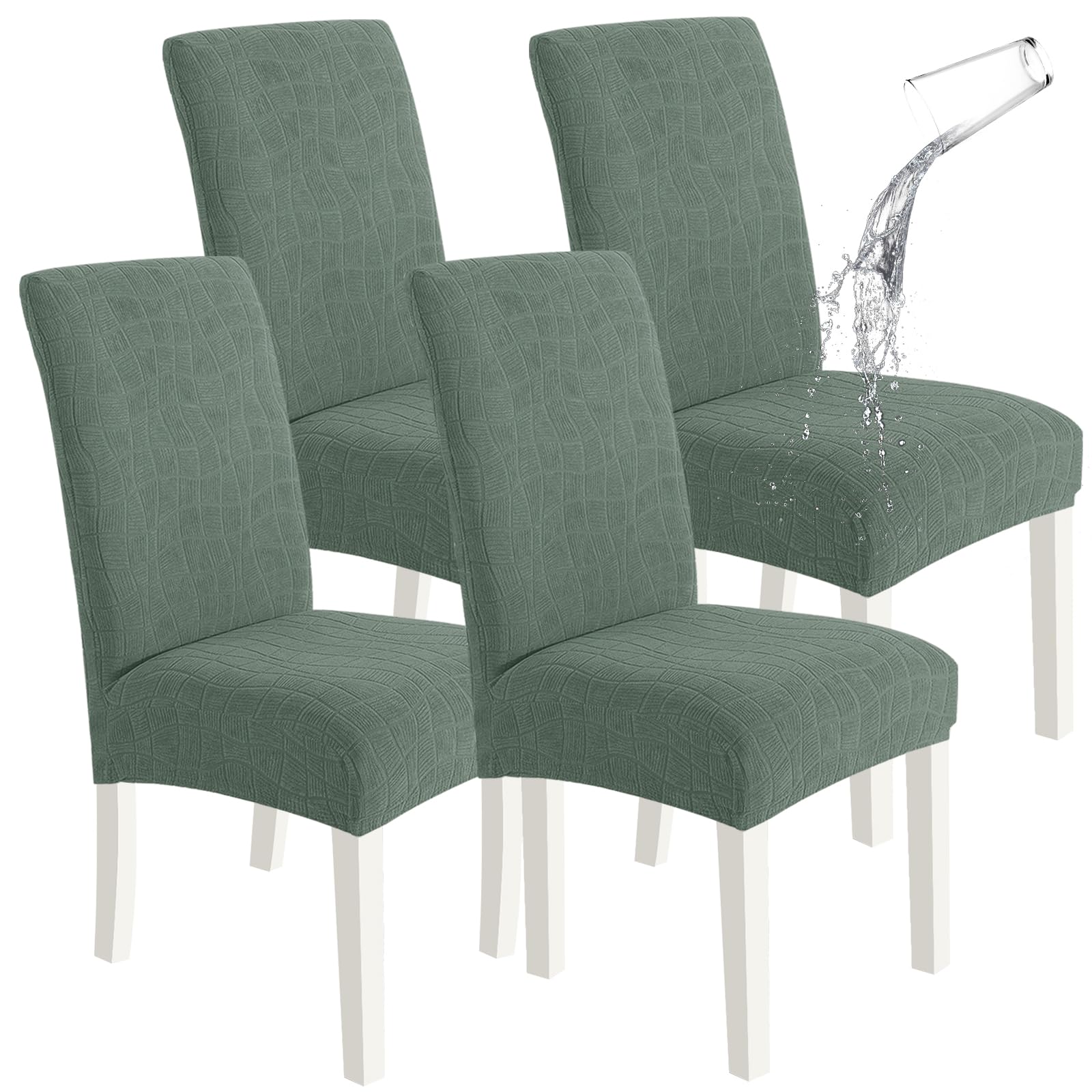 SYSLOON 100% Waterproof Chair Covers for Dining Chairs, Stretch Chair Covers Set of 4, Parson Chair Slipcovers Removable Washable Kitchen Chairs Seat Covers,Light Gray