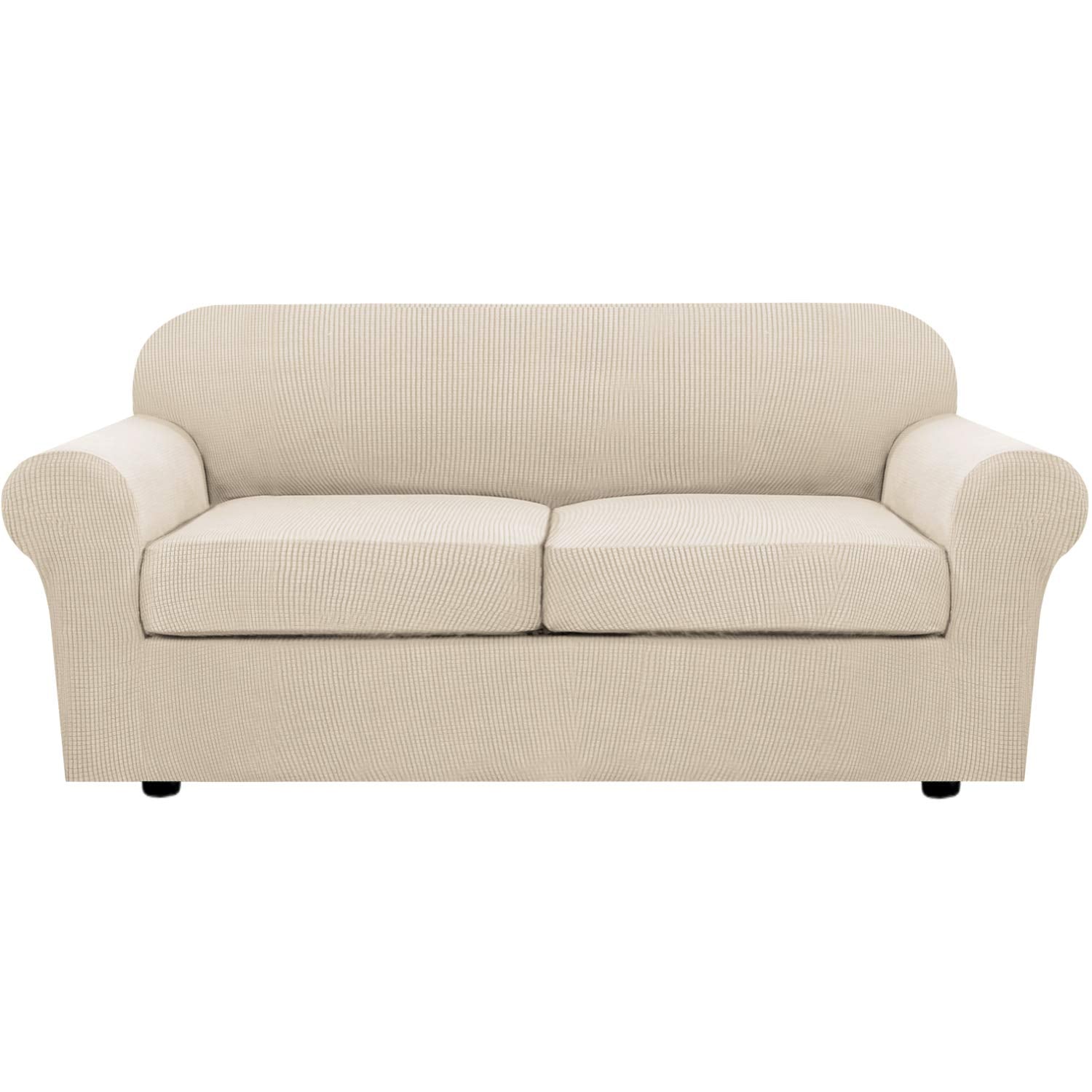 H.VERSAILTEX 4 Piece Stretch Couch Covers for 3 Cushion Couch Sofa Furniture Slipcovers Feature Upgraded Thicker Jacquard Fabric (Sofa, Natural)