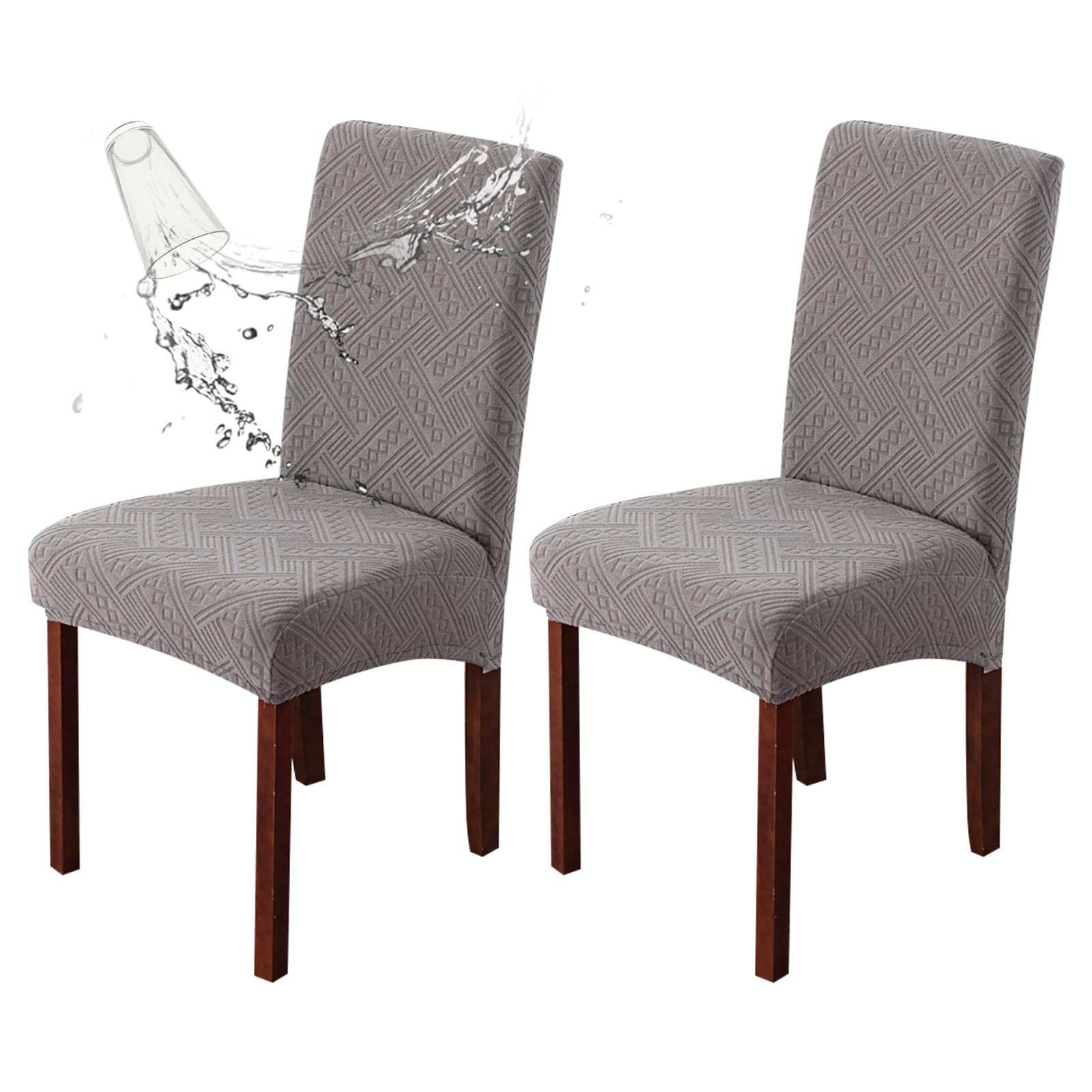 Genina Waterproof Dining Room Chair Covers Stretch Parsons Chair Slipcovers for Dining Room Kitchen Chair Protector Cover, Removable, Washable (4, Flower Pattern-Dark Gray)
