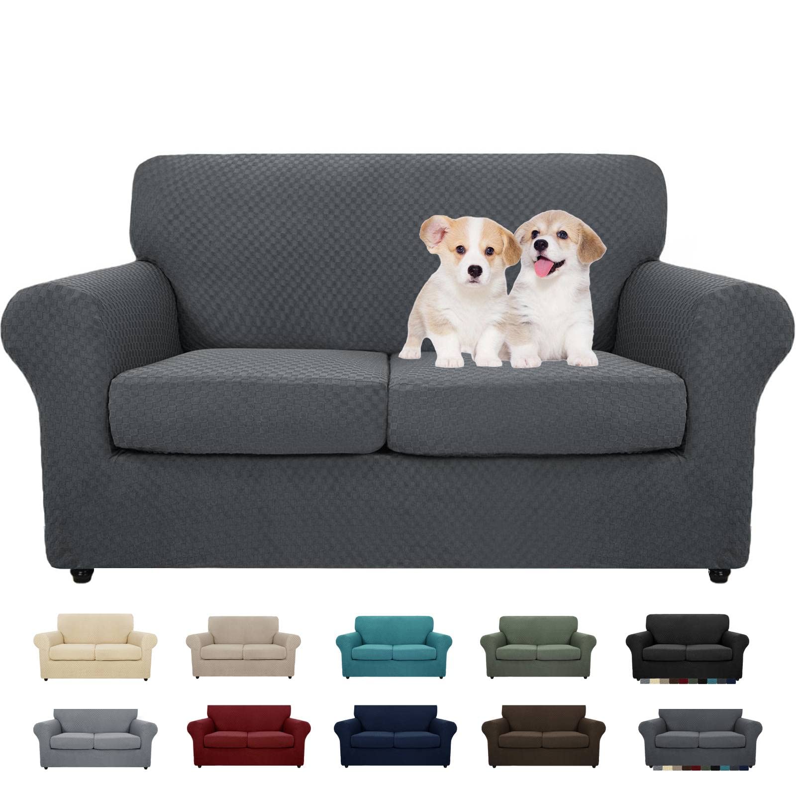 MAXIJIN 4 Piece Couch Covers for 3 Cushion Couch Super Stretch Non Slip Couch Cover for Dogs Pet Friendly Elastic Jacquard Furniture Protector Sofa Slipcovers (Sofa, Light Gray)