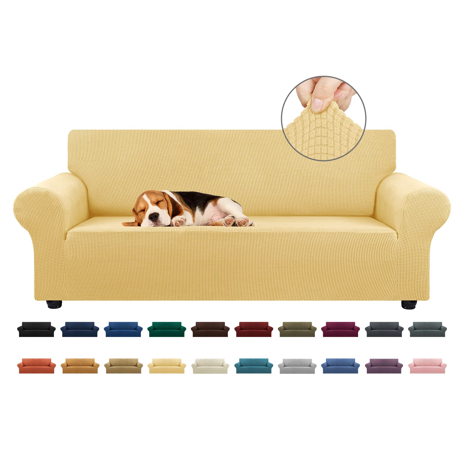 KEKUOU Stretch Sofa Cover Slipcover ，Couch Covers for 3 Cushion Couch Sofa pet Friendly (78"-94") Furniture Protector Sofa with Elastic Bottom for Kids,Dog, Jacquard Small Checked(Large,Black)