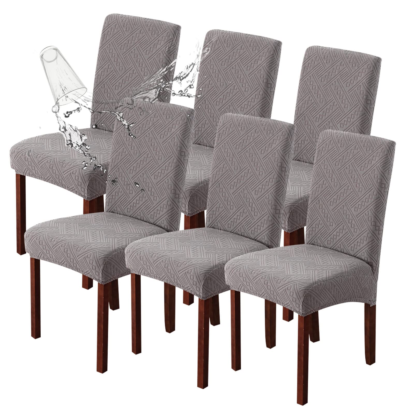 Genina Waterproof Dining Room Chair Covers Stretch Parsons Chair Slipcovers for Dining Room Kitchen Chair Protector Cover, Removable, Washable (4, Flower Pattern-Dark Gray)