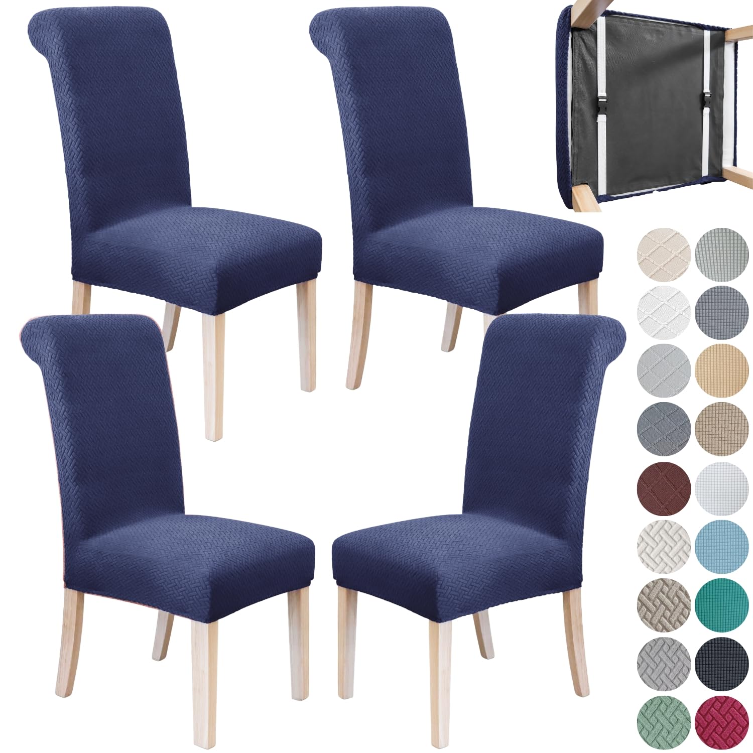SPRINGRICO 4 Pack Dining Room Chair Covers with seat Belt, Stretch Parsons Chair Slipcover Washable Kitchen Dining Chair Cover Removable Seat Protector Set of 4, S3- Warm Cream