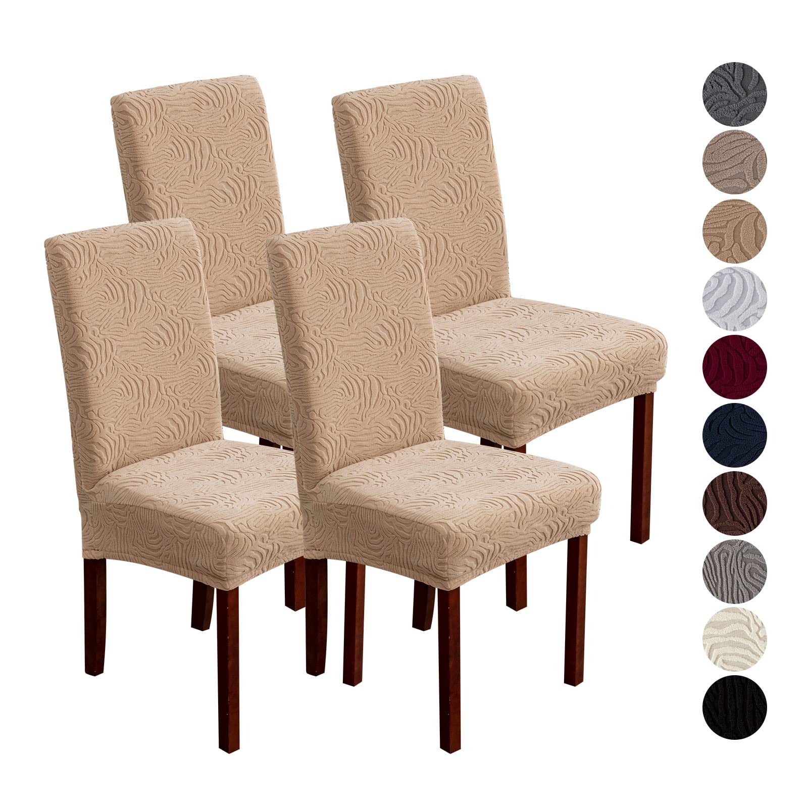 Dining Chair Covers, Chair Covers for Dining Room Stretch Parsons Chair Slipcover, for Dining Room Kitchen Chair Protector Cover, Removable, Washable (Beige, 6 Pack)