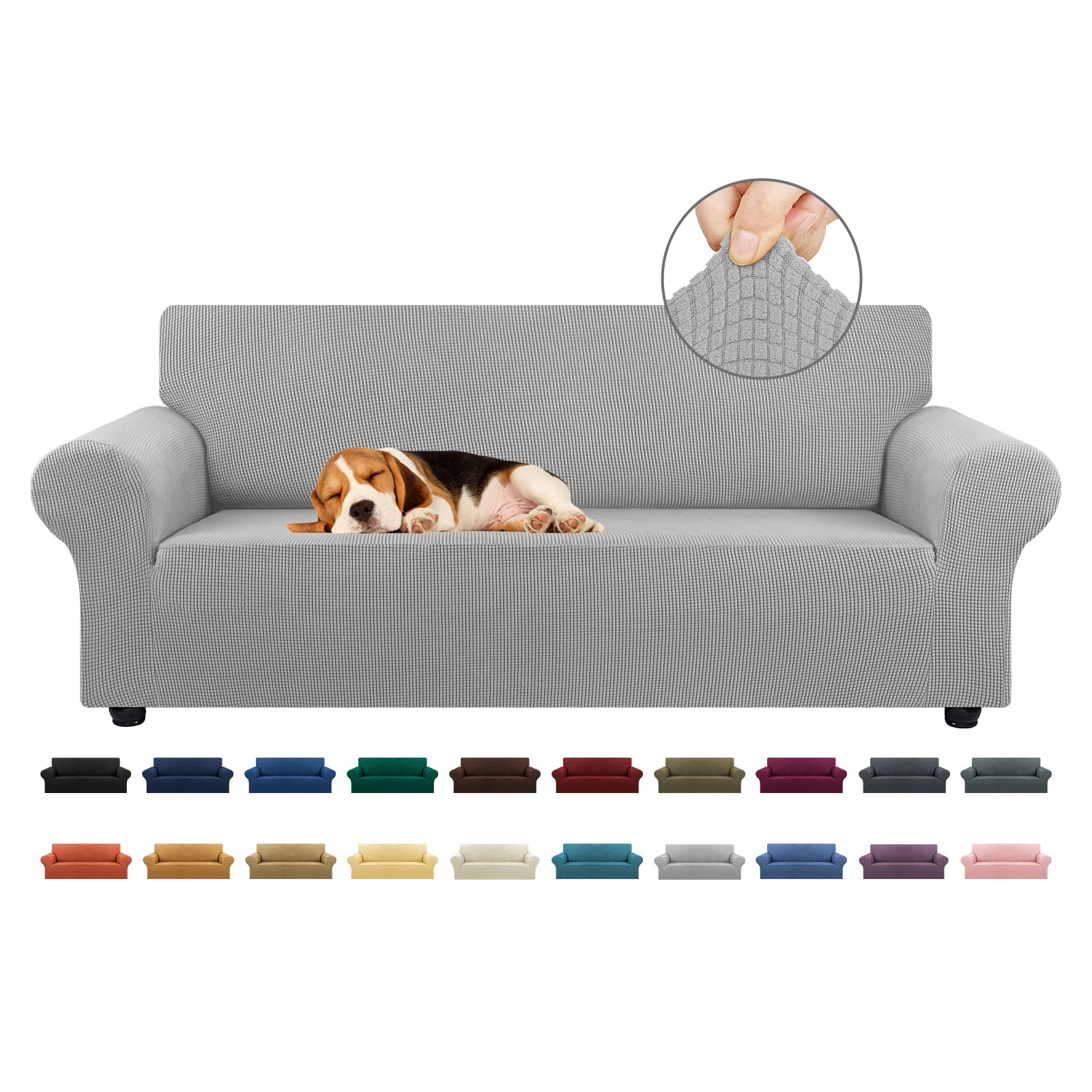 KEKUOU Stretch Sofa Cover Slipcover ，Couch Covers for 3 Cushion Couch Sofa pet Friendly (78"-94") Furniture Protector Sofa with Elastic Bottom for Kids,Dog, Jacquard Small Checked(Large,Black)