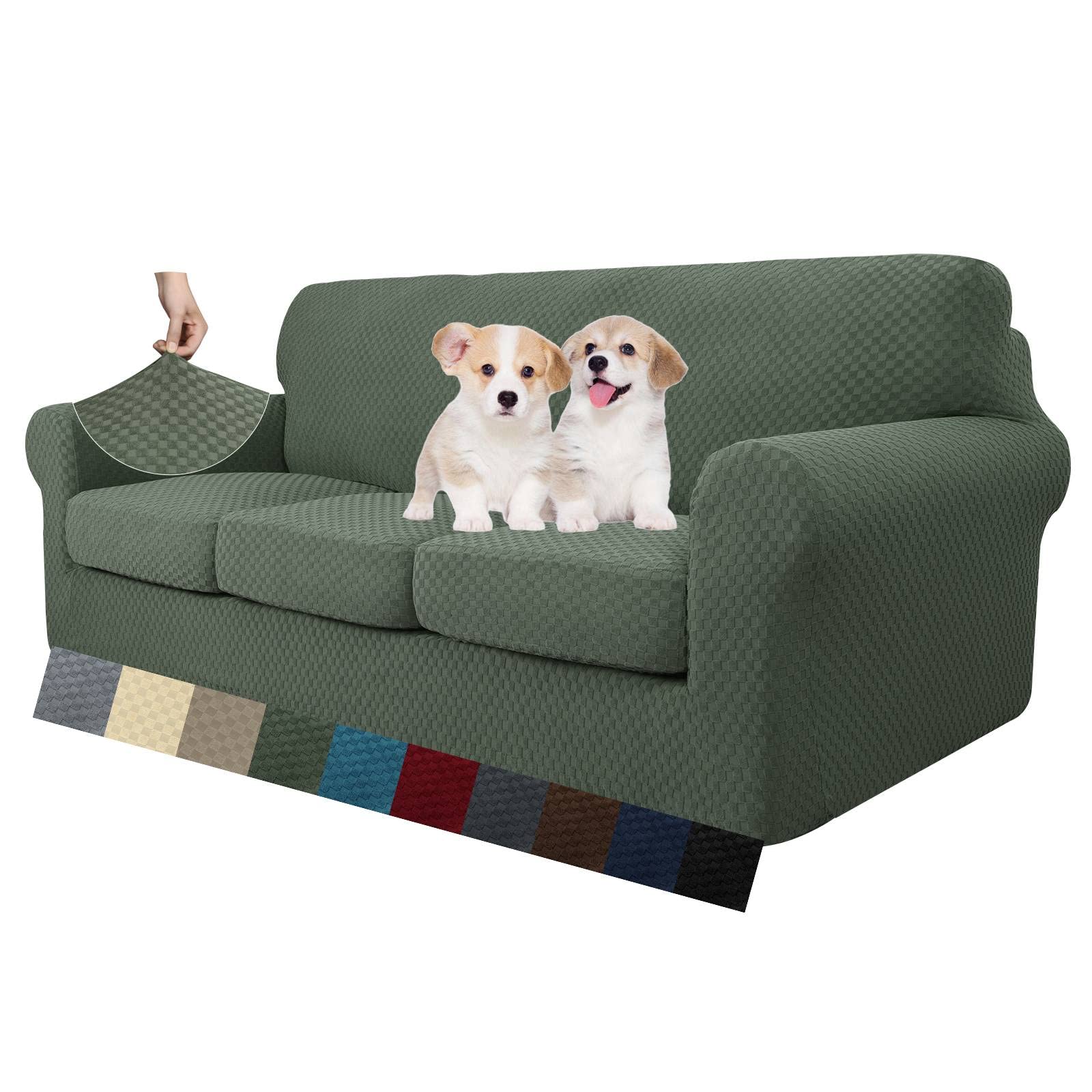 MAXIJIN 4 Piece Couch Covers for 3 Cushion Couch Super Stretch Non Slip Couch Cover for Dogs Pet Friendly Elastic Jacquard Furniture Protector Sofa Slipcovers (Sofa, Light Gray)