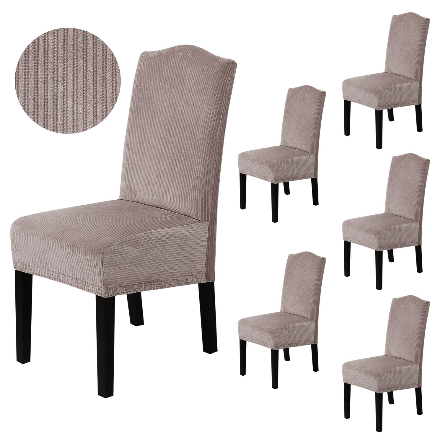 H.VERSAILTEX Dining Chair Covers Stretch for Dining Room Set of 4 Parson Chair Slipcovers Protectors, Soft Thick Solid Velvet Fabric Washable, Taupe