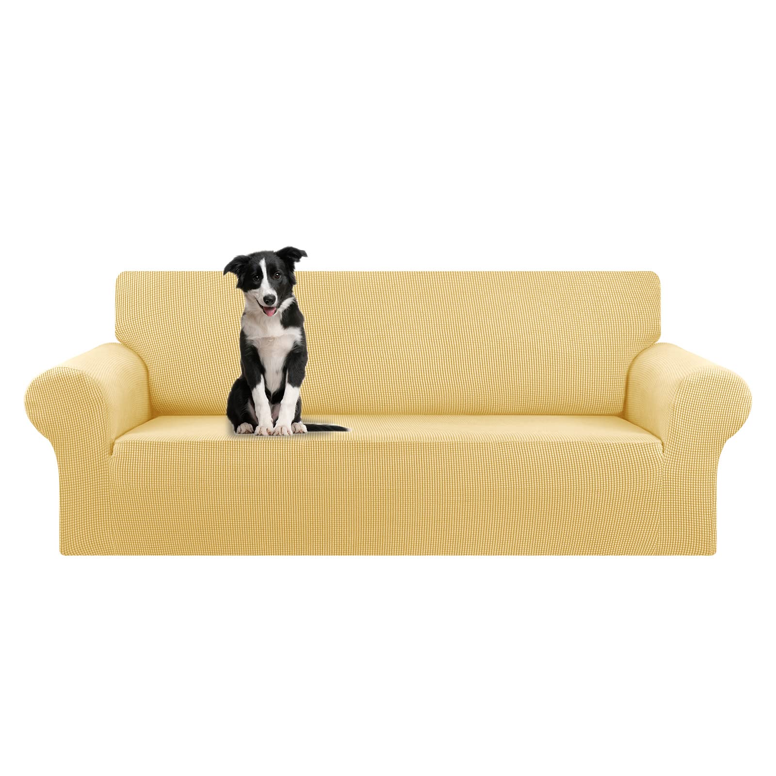 KEKUOU Stretch Sofa Cover Slipcover ，Couch Covers for 3 Cushion Couch Sofa pet Friendly (78"-94") Furniture Protector Sofa with Elastic Bottom for Kids,Dog, Jacquard Small Checked(Large,Black)