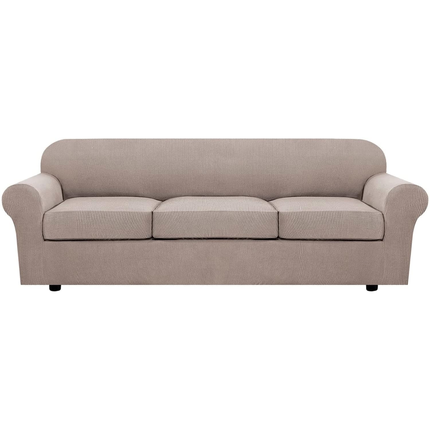 H.VERSAILTEX 4 Piece Stretch Couch Covers for 3 Cushion Couch Sofa Furniture Slipcovers Feature Upgraded Thicker Jacquard Fabric (Sofa, Natural)