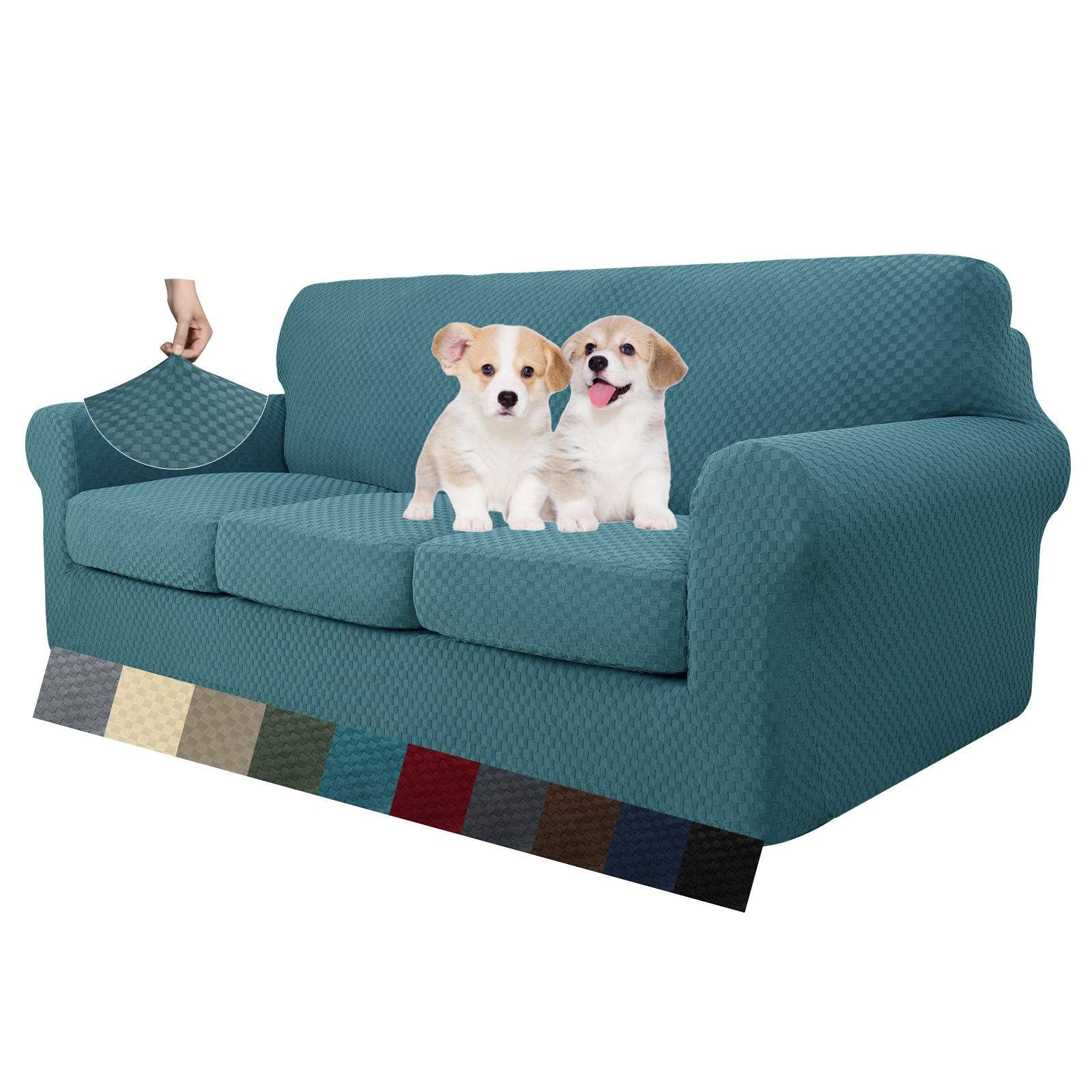 MAXIJIN 4 Piece Couch Covers for 3 Cushion Couch Super Stretch Non Slip Couch Cover for Dogs Pet Friendly Elastic Jacquard Furniture Protector Sofa Slipcovers (Sofa, Light Gray)