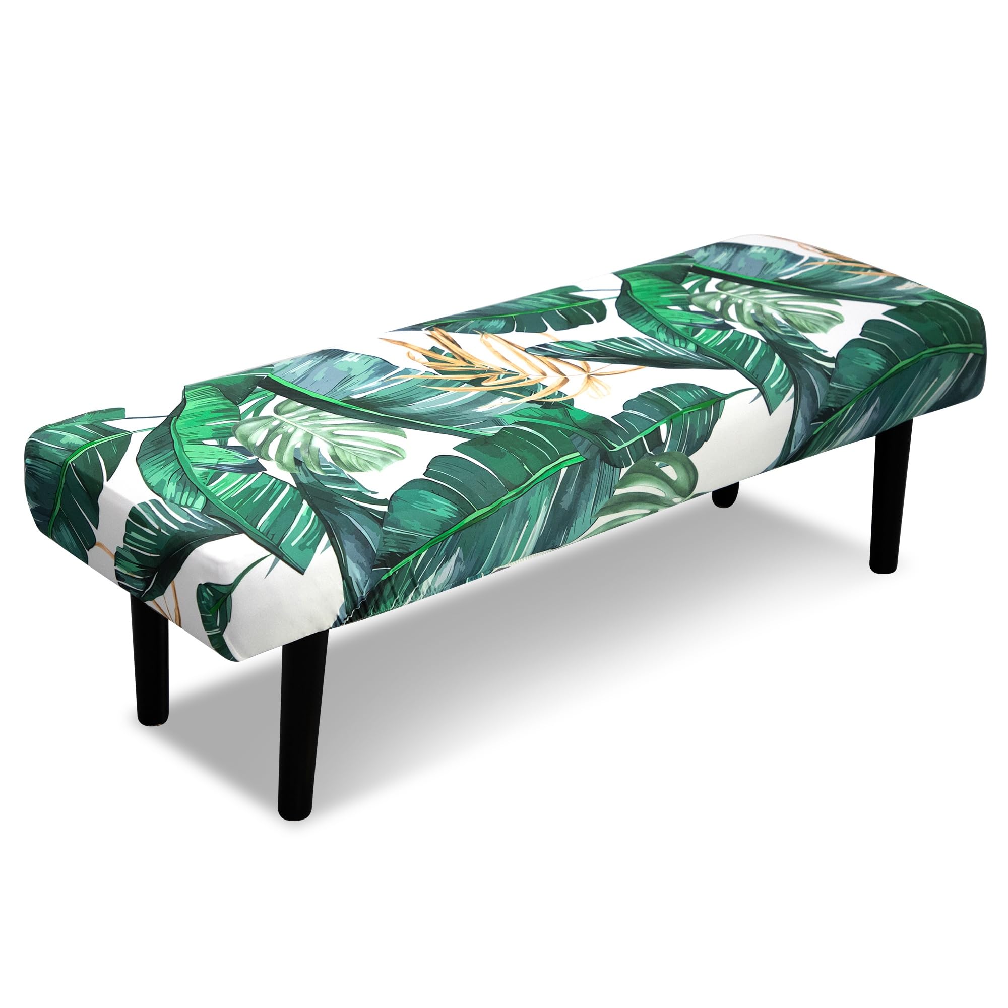 Stretch Bench Covers, Bench Seat Covers, Bench Cushions Covers, Printed Bench Seat Protector, Washable Bench Slipcover, Rectangle Bench Covers for Dining Room, Living Room, Kitchen(Leaf grey)