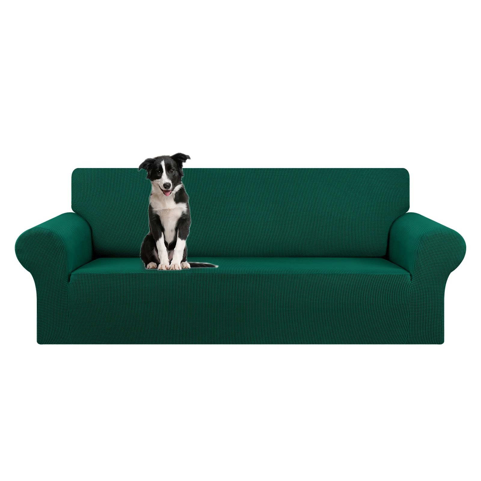 KEKUOU Stretch Sofa Cover Slipcover ，Couch Covers for 3 Cushion Couch Sofa pet Friendly (78"-94") Furniture Protector Sofa with Elastic Bottom for Kids,Dog, Jacquard Small Checked(Large,Black)