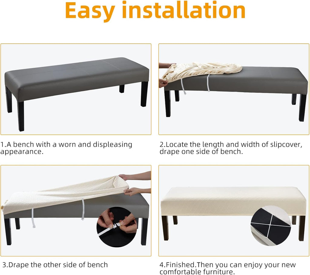 Fuloon Waterproof Dining Bench Cover, Removable Bench Slipcover Washable Bench Seat Protector Cover for Living Room, Bedroom, Kitchen (Beige)