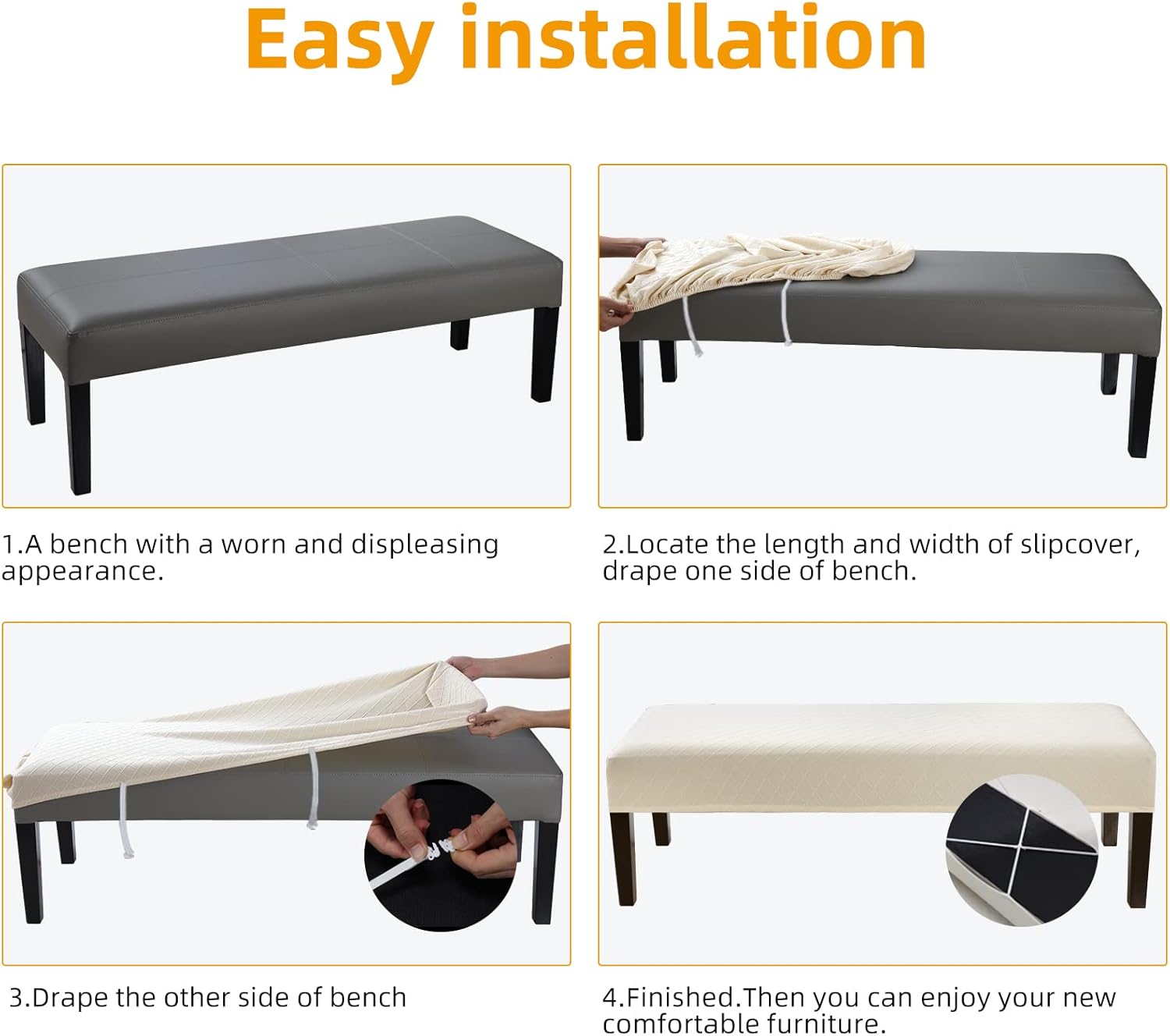 Fuloon Stretch Jacquard Dining Bench Cover - Anti-Dust Removable Bench Slipcover Washable Seat Cushion Protector for Bedroom, Kitchen, Hotel, Banquet (Beige)