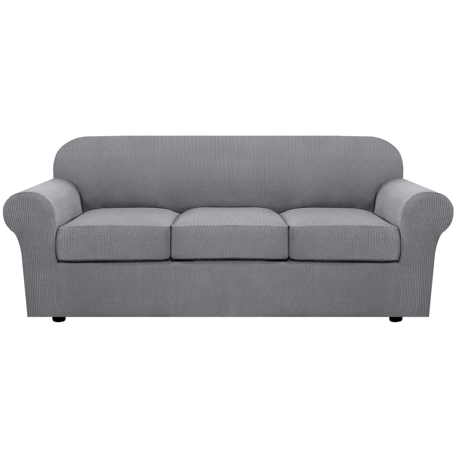 H.VERSAILTEX 4 Piece Stretch Sofa Covers for 3 Cushion Couch Covers for Living Room Furniture Slipcovers (Base Cover Plus 3 Seat Cushion Covers) Upgraded Thicker Jacquard Fabric (Sofa, Navy)
