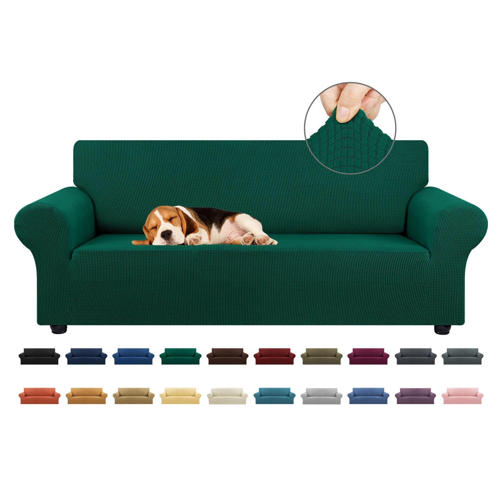 KEKUOU Stretch Sofa Cover Slipcover ，Couch Covers for 3 Cushion Couch Sofa pet Friendly (78"-94") Furniture Protector Sofa with Elastic Bottom for Kids,Dog, Jacquard Small Checked(Large,Black)