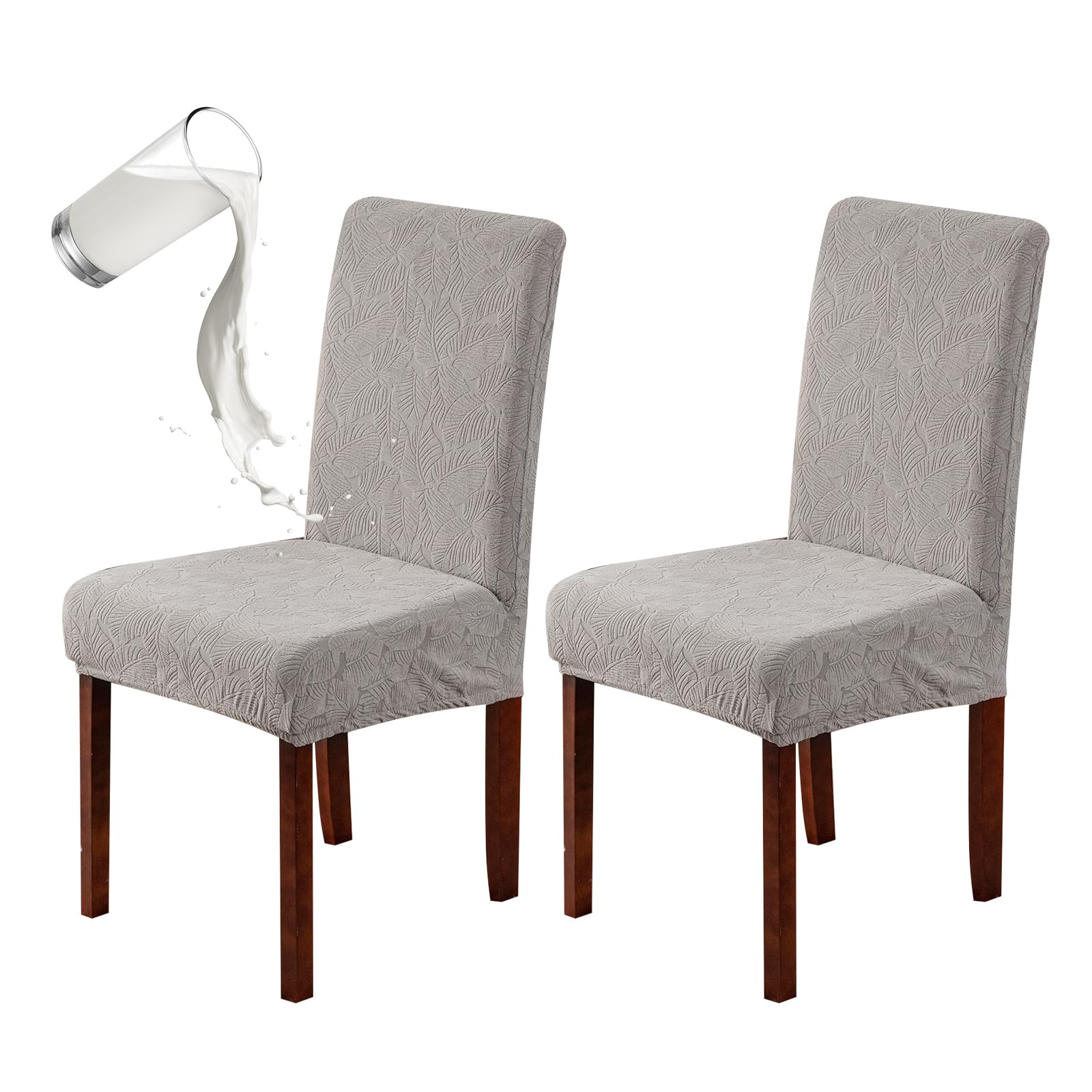 Genina Waterproof Dining Room Chair Covers Stretch Parsons Chair Slipcovers for Dining Room Kitchen Chair Protector Cover, Removable, Washable (4, Flower Pattern-Dark Gray)