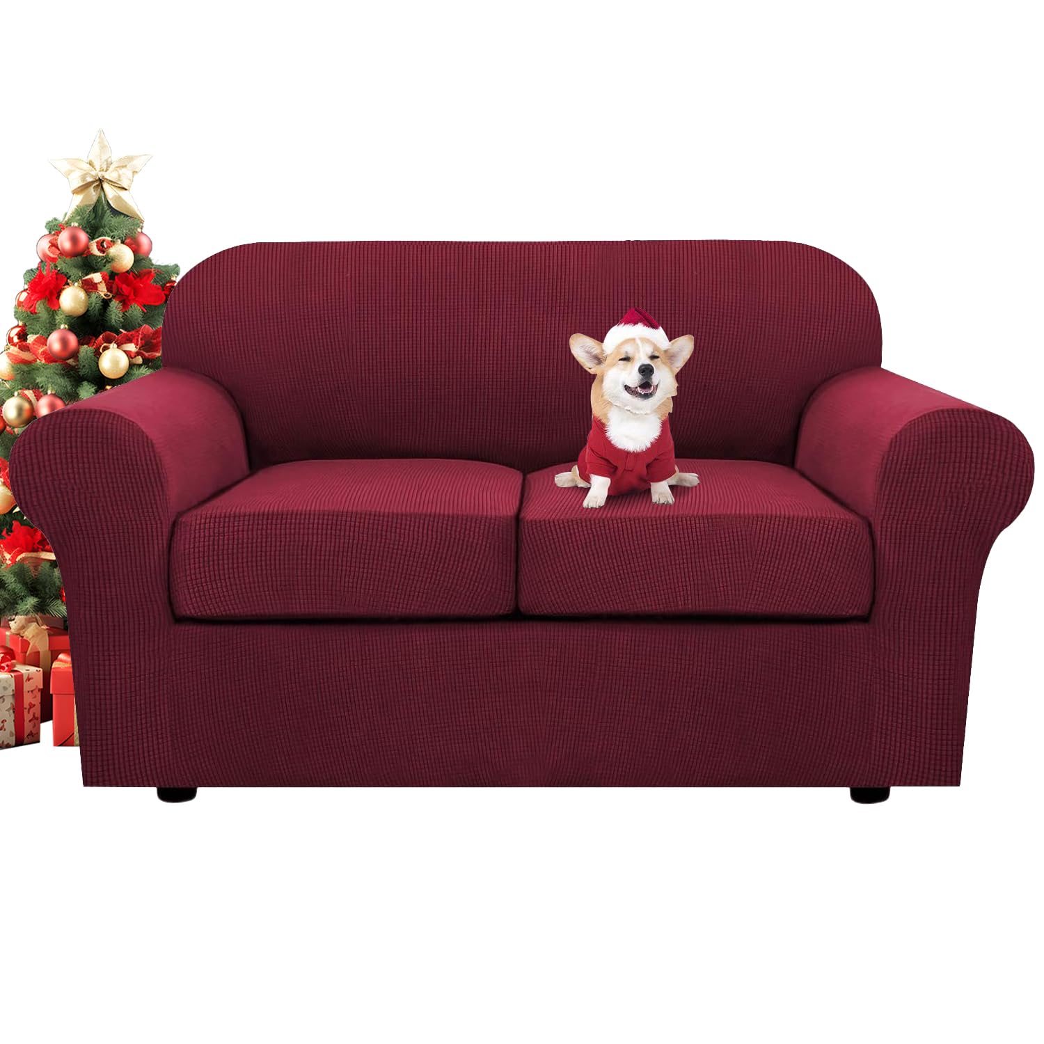 H.VERSAILTEX 4 Piece Stretch Couch Covers for 3 Cushion Couch Sofa Furniture Slipcovers Feature Upgraded Thicker Jacquard Fabric (Sofa, Natural)