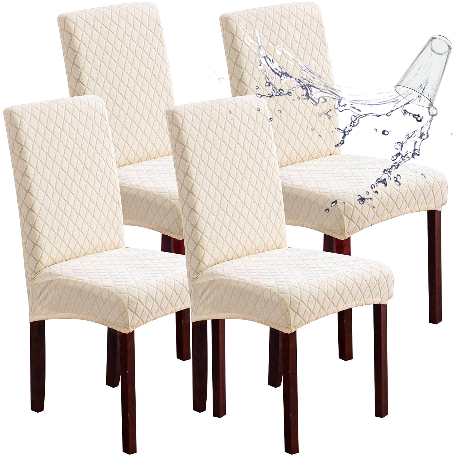 Genina Waterproof Chair Covers for Dining Room 6 Pack, Stretch Jacquard Dining Chair Cover Removable Washable Chair Protectors Cover for Kitchen, Home (Leaves-Warm Gray, 6 PCS)