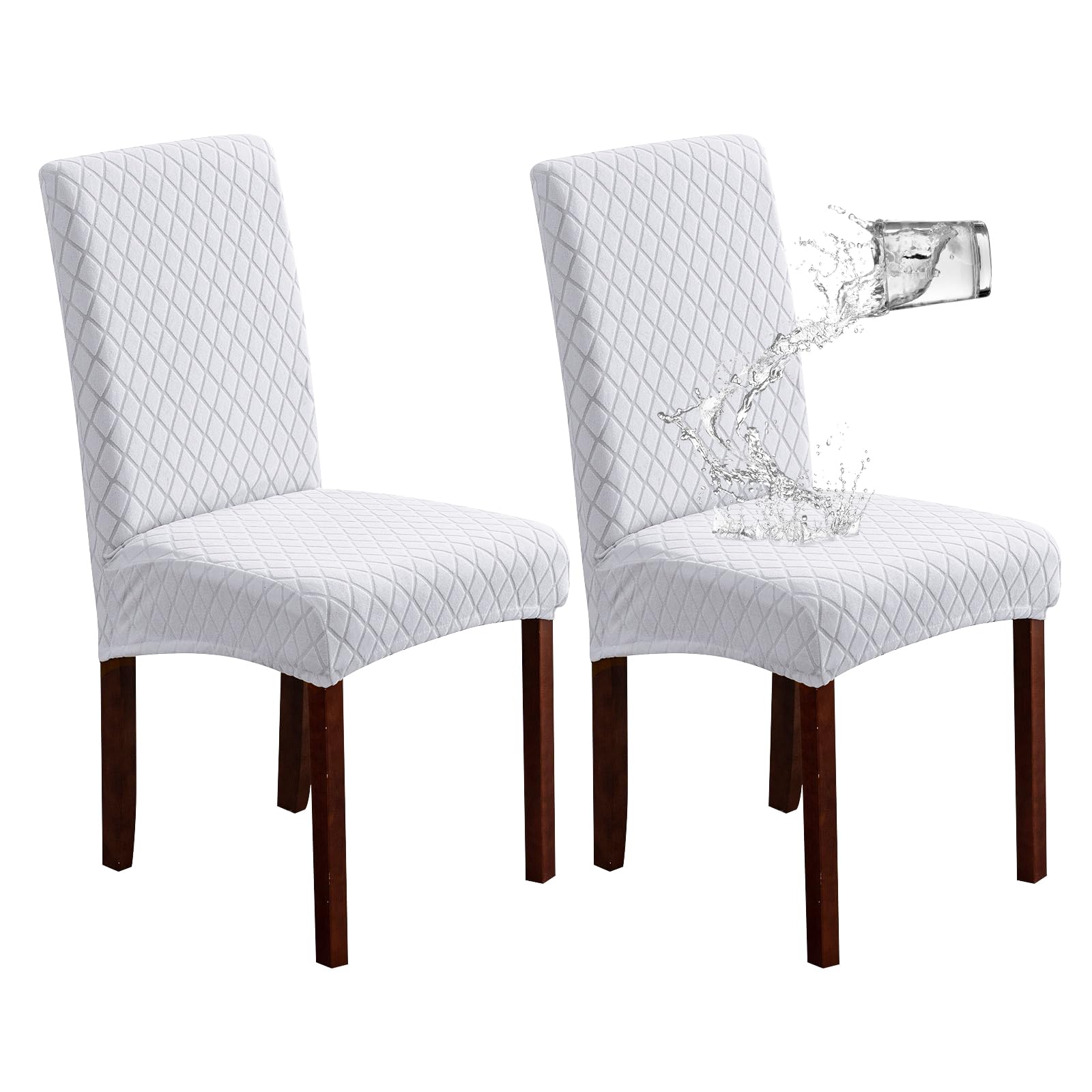 Genina 100% Waterproof Chair Covers for Dining Room Set of 4, Stretch Parson Chair Slipcovers for Kitchen Chairs, Washable Chair Protectors, Leaves-Warm Gray