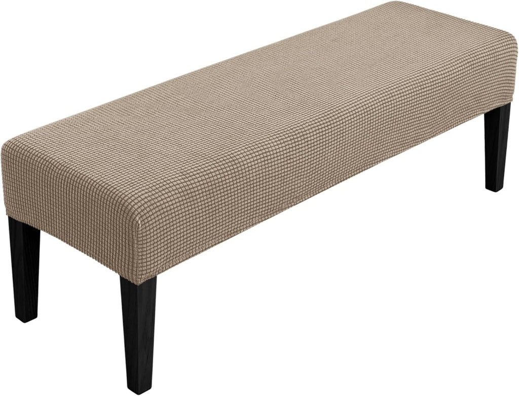 SPRINGRICO Stretch Dining Bench Cover, Removable Bench Slipcover Washable Bench Seat Protector Rectangle Bench Cover for Dining Room, Living Room, Bedroom, Kitchen (S1-Khaki)