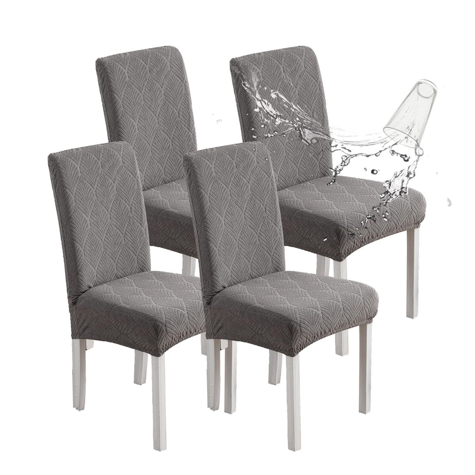 Chair Covers for Dining Chairs,100% Waterproof Dining Chair Covers Set of 4,Removable Stretch Parsons Slip,Washable Seat Protector for Kitchen Beige