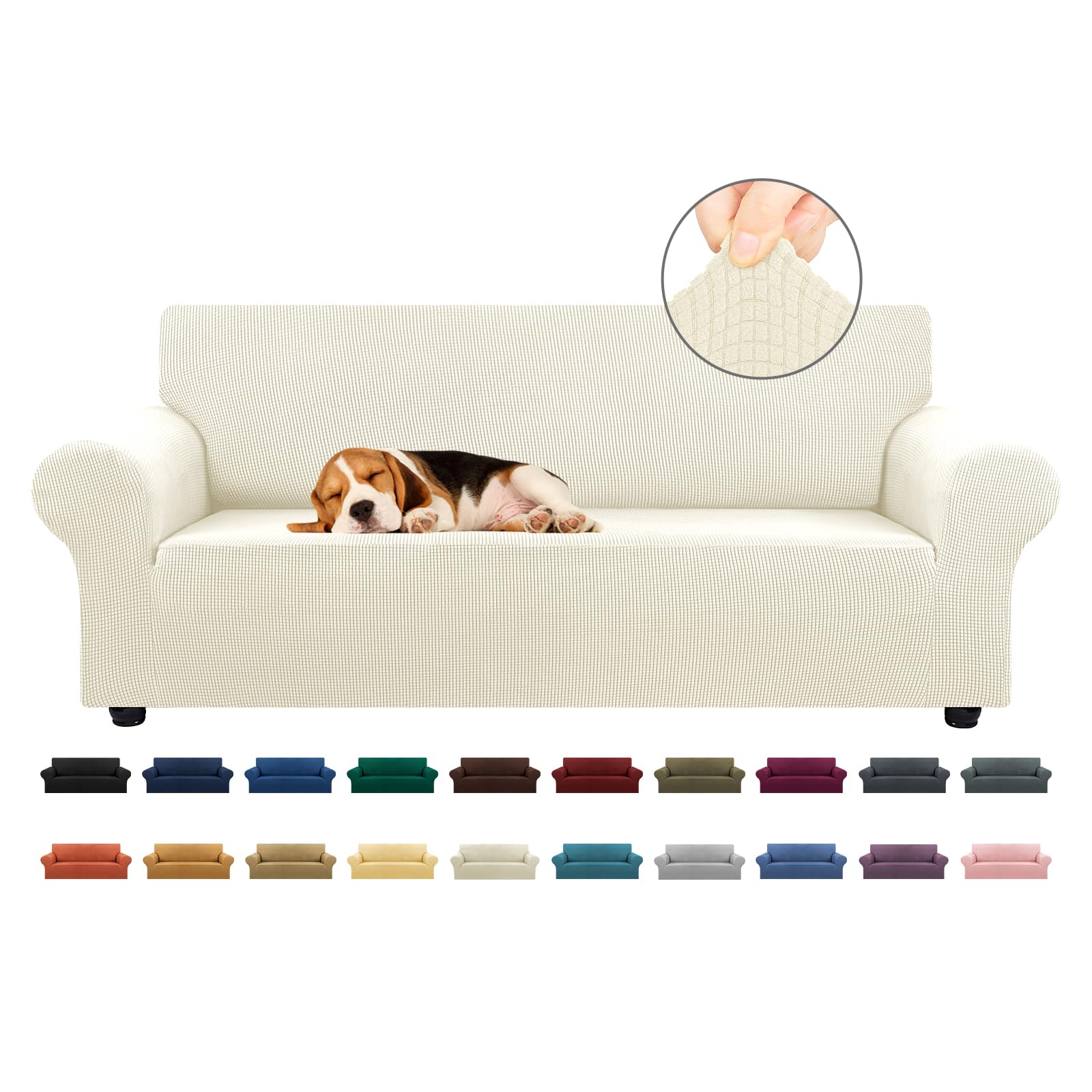 KEKUOU Stretch Sofa Cover Slipcover ，Couch Covers for 3 Cushion Couch Sofa pet Friendly (78"-94") Furniture Protector Sofa with Elastic Bottom for Kids,Dog, Jacquard Small Checked(Large,Black)