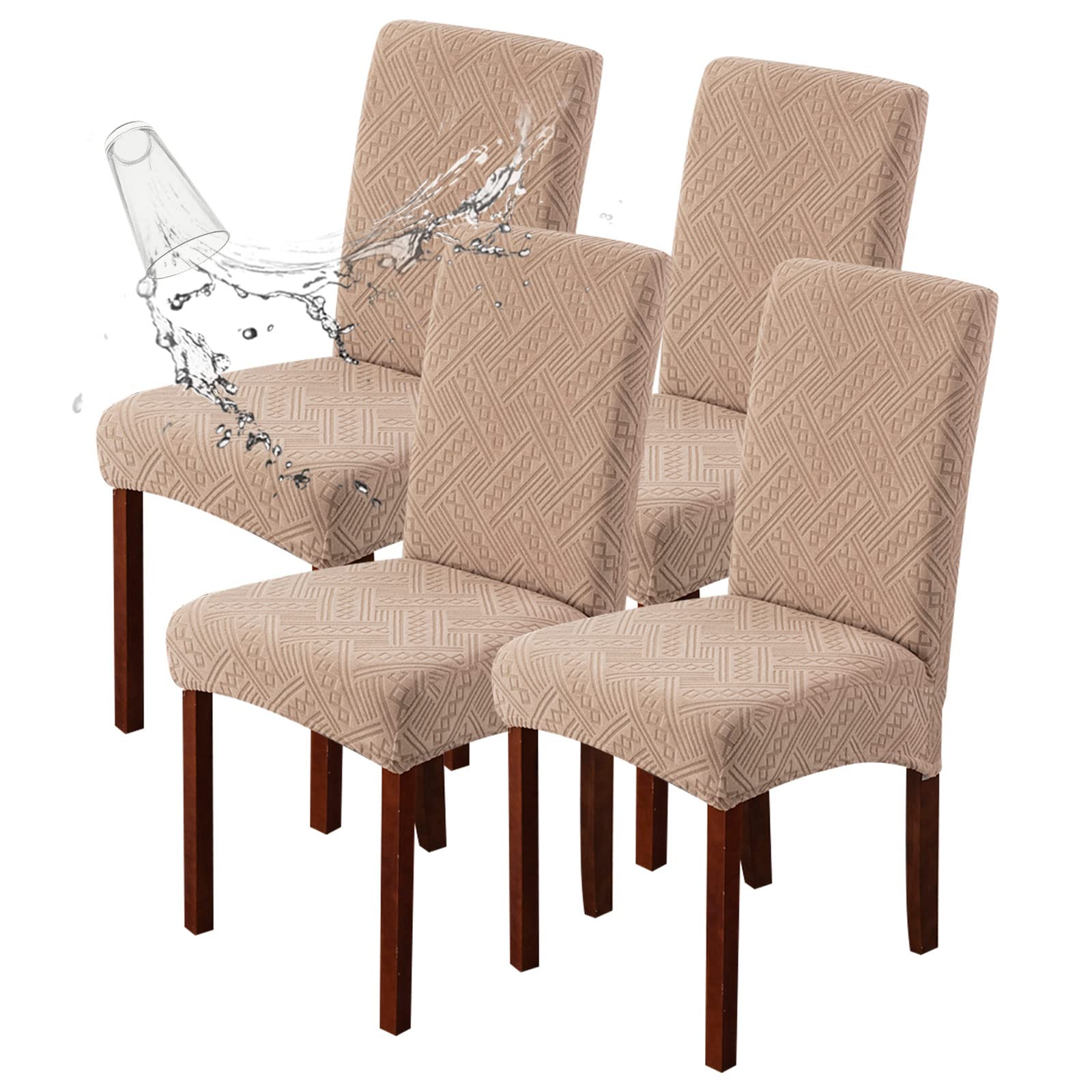 Genina Waterproof Dining Room Chair Covers Stretch Parsons Chair Slipcovers for Dining Room Kitchen Chair Protector Cover, Removable, Washable (4, Flower Pattern-Dark Gray)