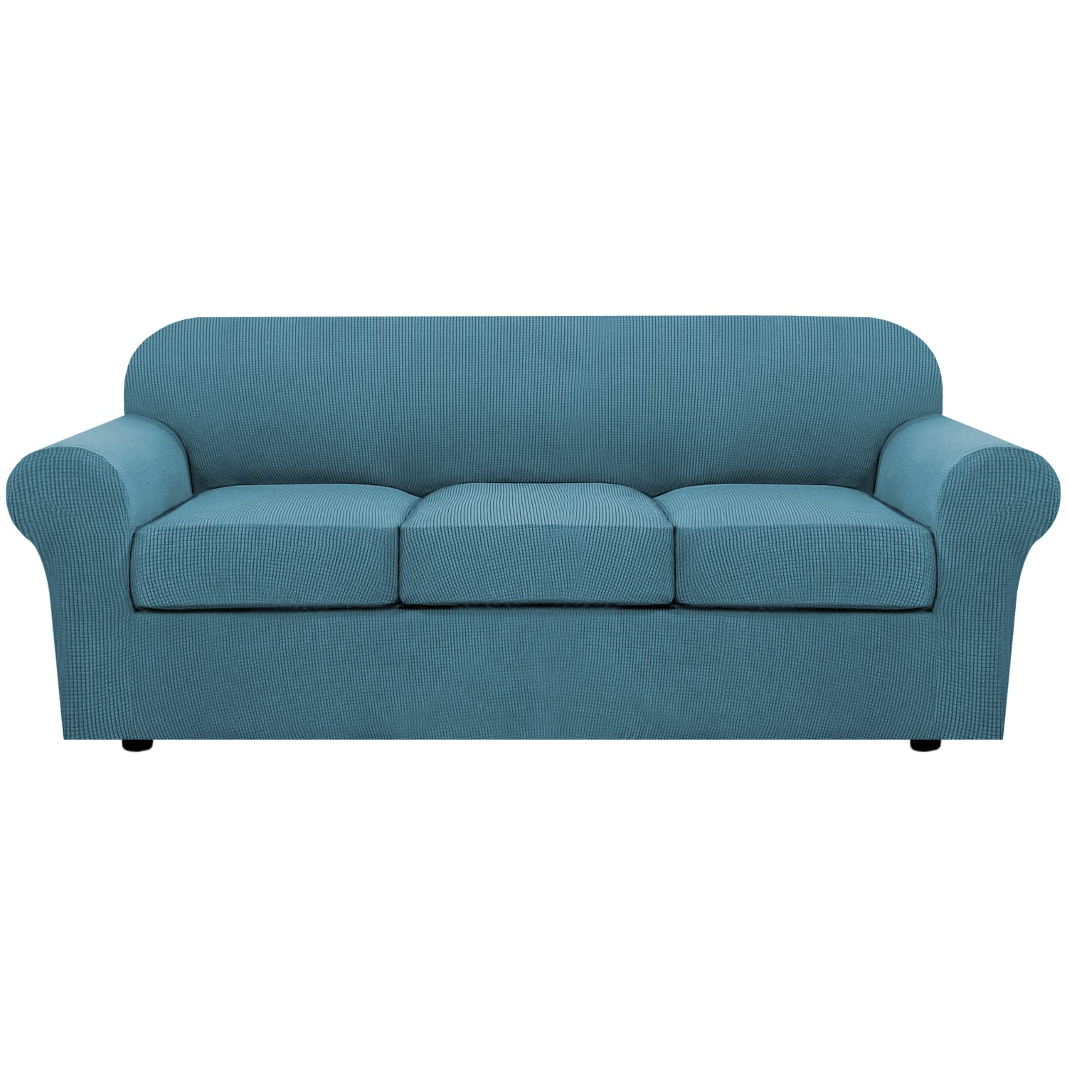 H.VERSAILTEX 4 Piece Stretch Sofa Covers for 3 Cushion Couch Covers for Living Room Furniture Slipcovers (Base Cover Plus 3 Seat Cushion Covers) Upgraded Thicker Jacquard Fabric (Sofa, Navy)