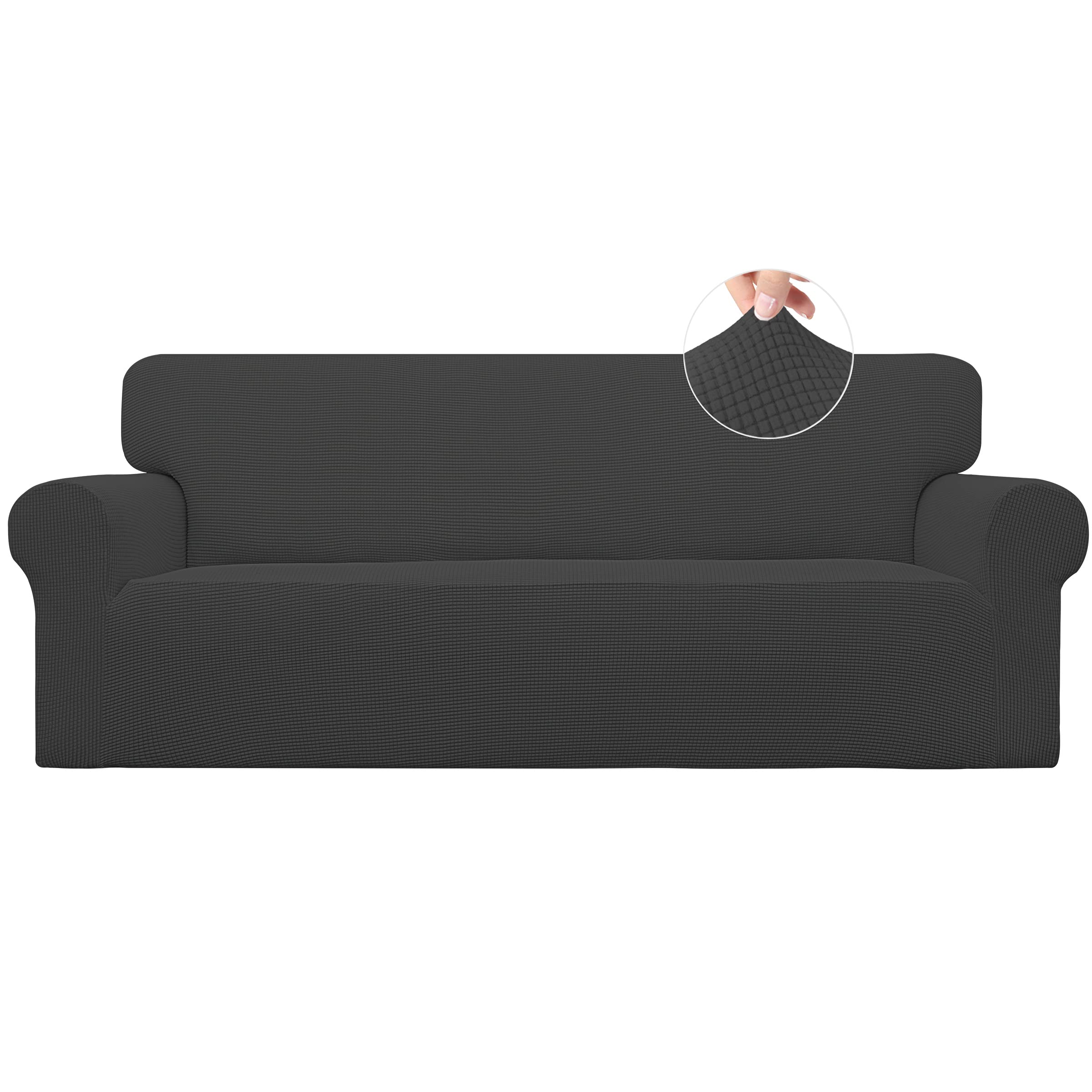 Easy-Going Stretch Sofa Slipcover 1-Piece Sofa Cover Furniture Protector Couch Soft with Elastic Bottom for Kids, Polyester Spandex Jacquard Fabric Small Checks (Sofa, Black)