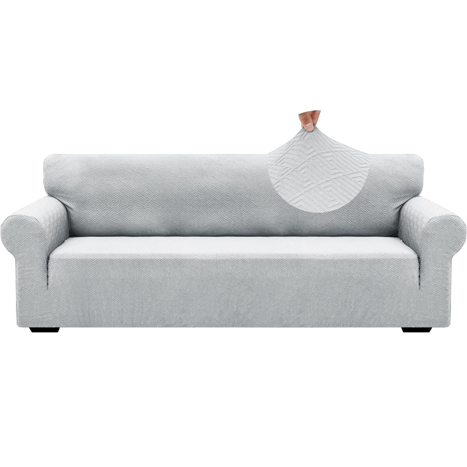 ZNSAYOTX 1 Piece Jacquard Couch Covers for 3 Cushion Couch Living Room High Stretch Sofa Cover Pets Dogs Friendly Anti Slip Thickened Slipcovers Furniture Protector (Sofa, Light Grey)