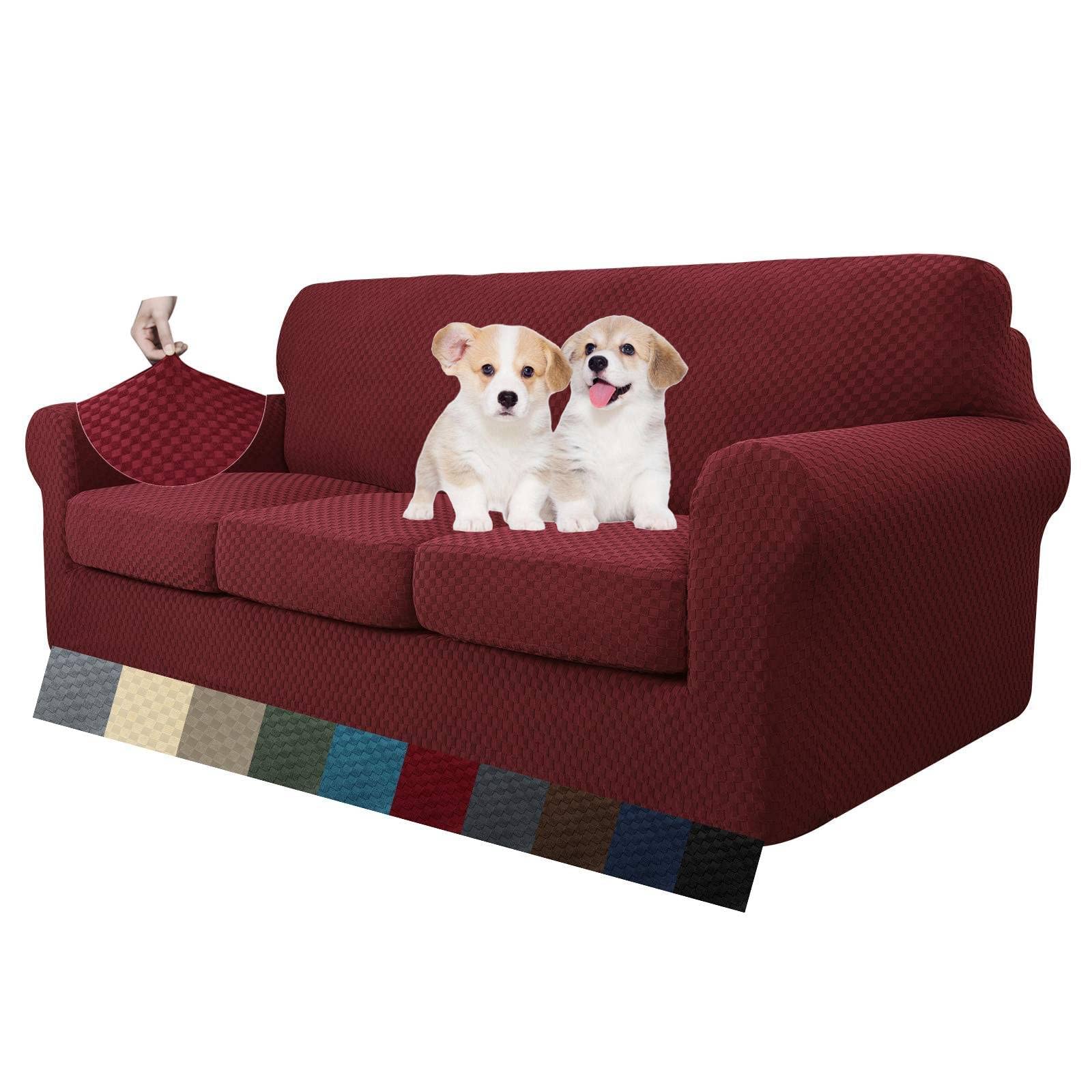 MAXIJIN 4 Piece Couch Covers for 3 Cushion Couch Super Stretch Non Slip Couch Cover for Dogs Pet Friendly Elastic Jacquard Furniture Protector Sofa Slipcovers (Sofa, Light Gray)