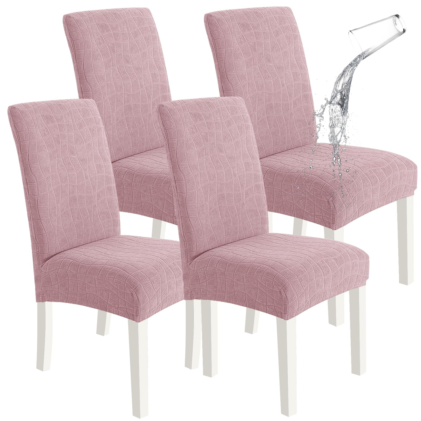 SYSLOON 100% Waterproof Chair Covers for Dining Chairs, Stretch Chair Covers Set of 4, Parson Chair Slipcovers Removable Washable Kitchen Chairs Seat Covers,Light Gray