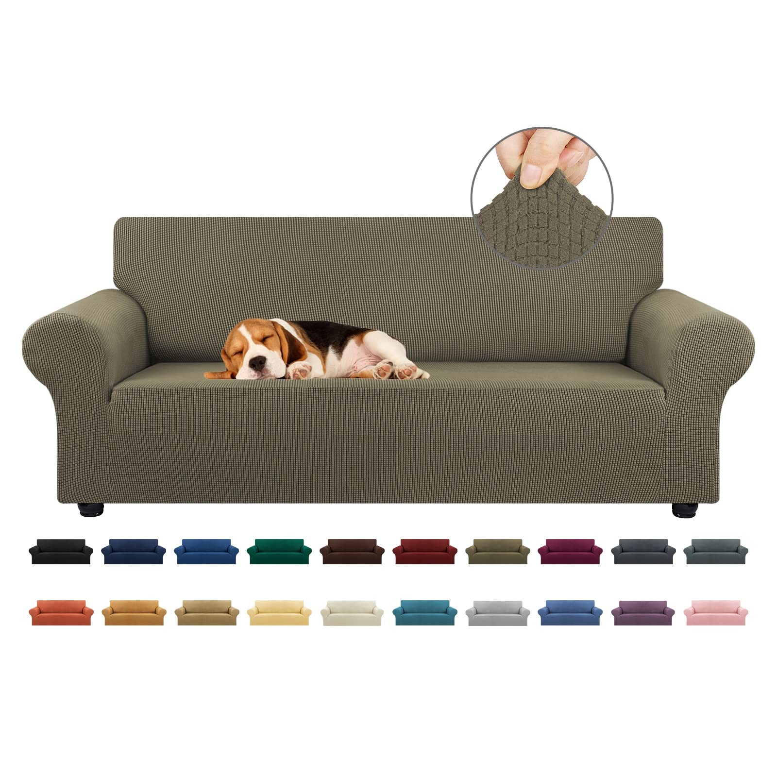 KEKUOU Stretch Sofa Cover Slipcover ，Couch Covers for 3 Cushion Couch Sofa pet Friendly (78"-94") Furniture Protector Sofa with Elastic Bottom for Kids,Dog, Jacquard Small Checked(Large,Black)