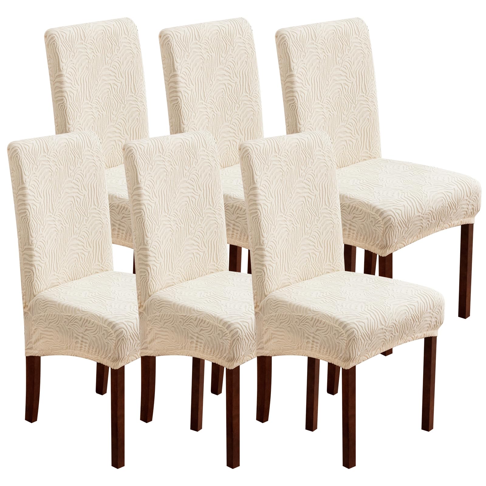 Dining Chair Covers, Chair Covers for Dining Room Stretch Parsons Chair Slipcover, for Dining Room Kitchen Chair Protector Cover, Removable, Washable (Beige, 6 Pack)