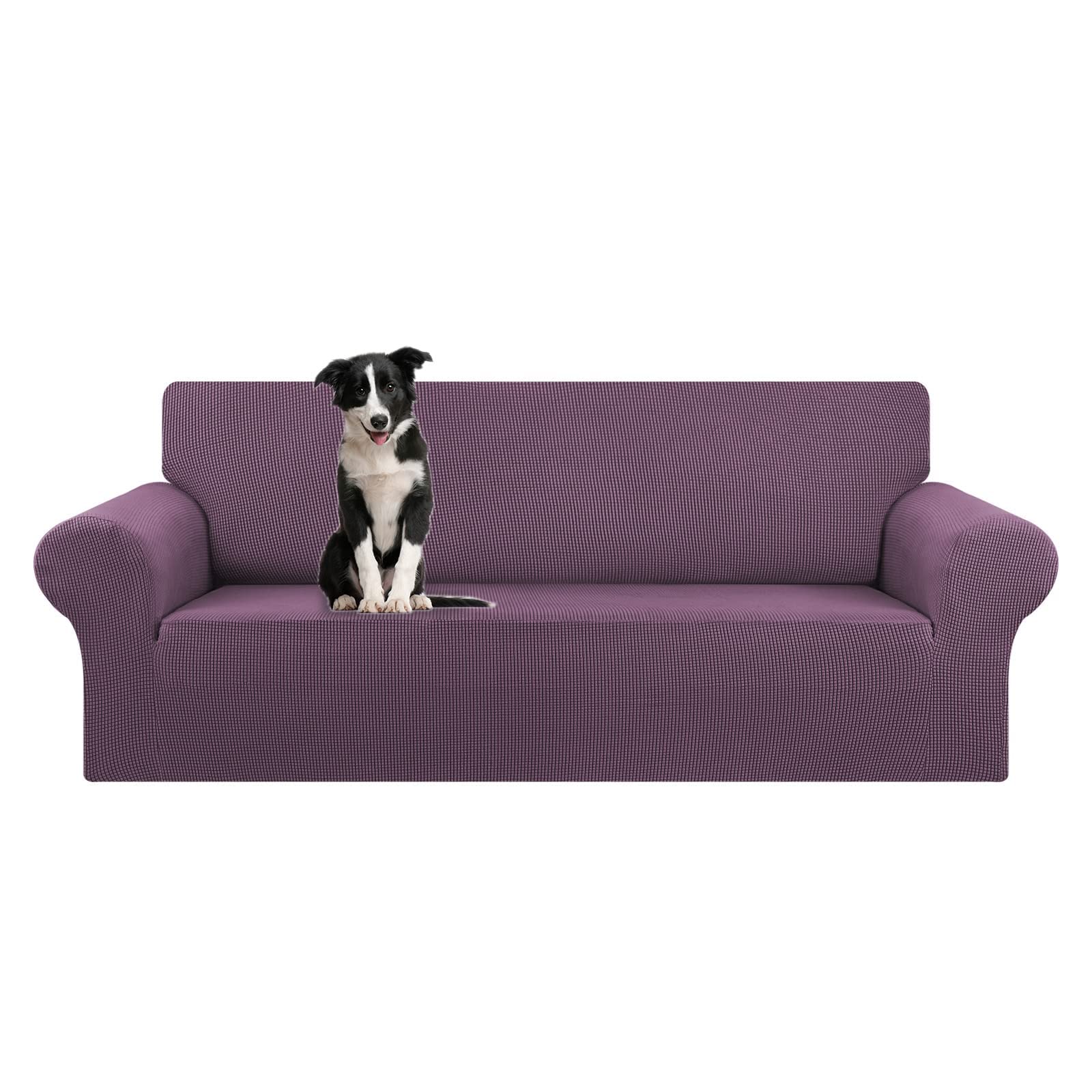 KEKUOU Stretch Sofa Cover Slipcover ，Couch Covers for 3 Cushion Couch Sofa pet Friendly (78"-94") Furniture Protector Sofa with Elastic Bottom for Kids,Dog, Jacquard Small Checked(Large,Black)