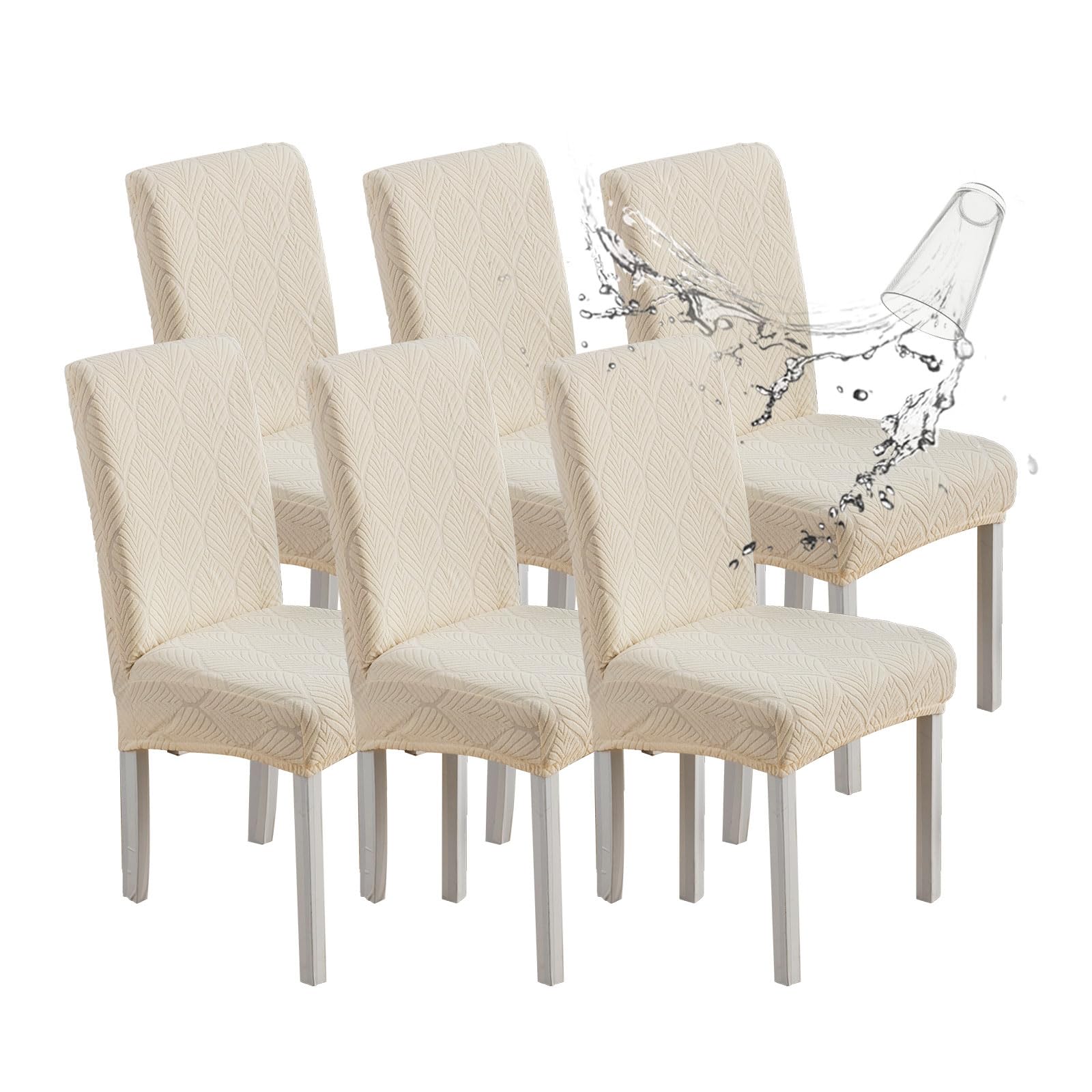 Chair Covers for Dining Chairs,100% Waterproof Dining Chair Covers Set of 4,Removable Stretch Parsons Slip,Washable Seat Protector for Kitchen Beige