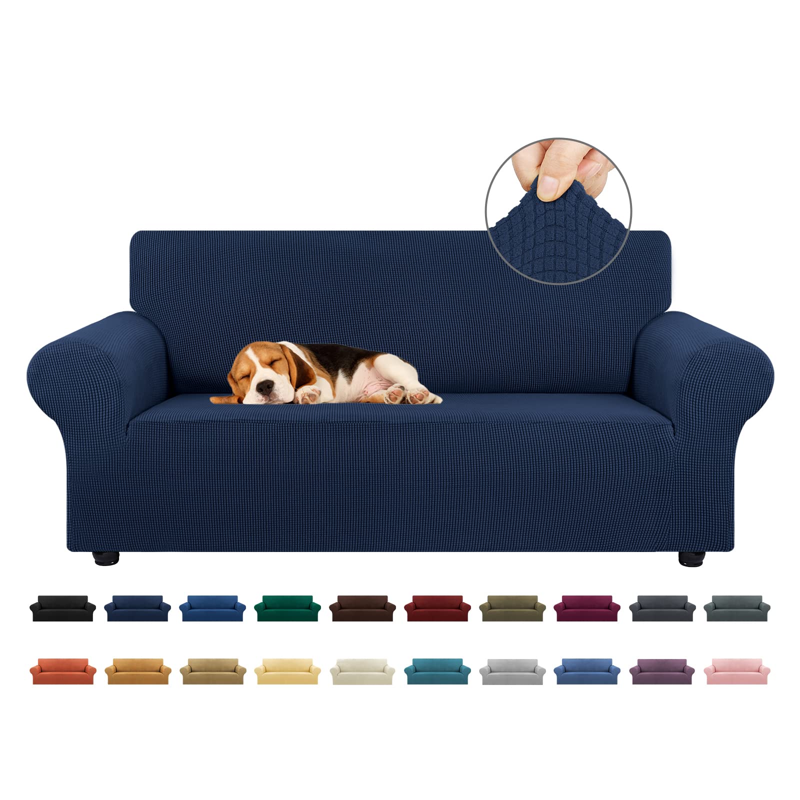 KEKUOU Stretch Sofa Cover Slipcover ，Couch Covers for 3 Cushion Couch Sofa pet Friendly (78"-94") Furniture Protector Sofa with Elastic Bottom for Kids,Dog, Jacquard Small Checked(Large,Black)