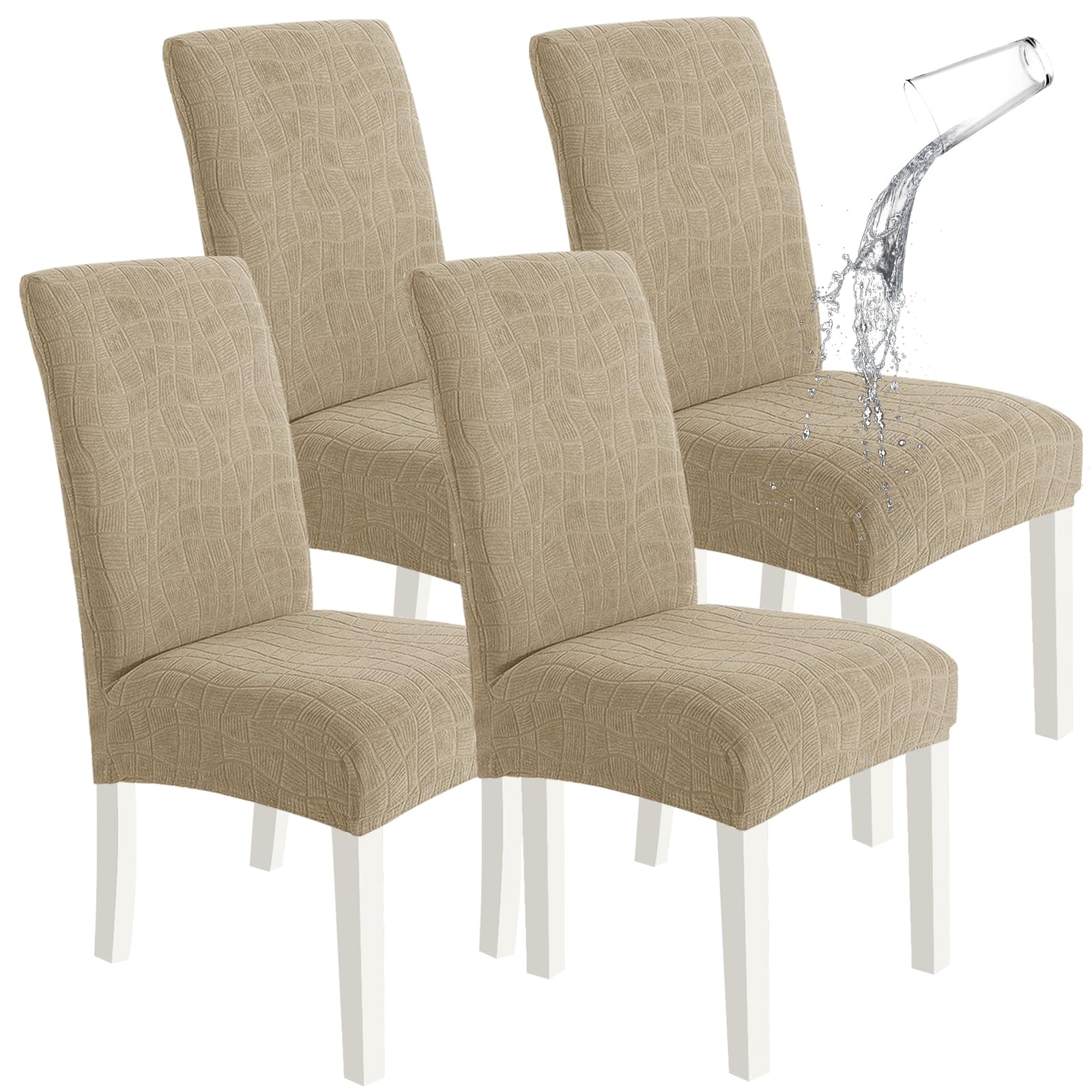 SYSLOON 100% Waterproof Chair Covers for Dining Chairs, Stretch Chair Covers Set of 4, Parson Chair Slipcovers Removable Washable Kitchen Chairs Seat Covers,Light Gray