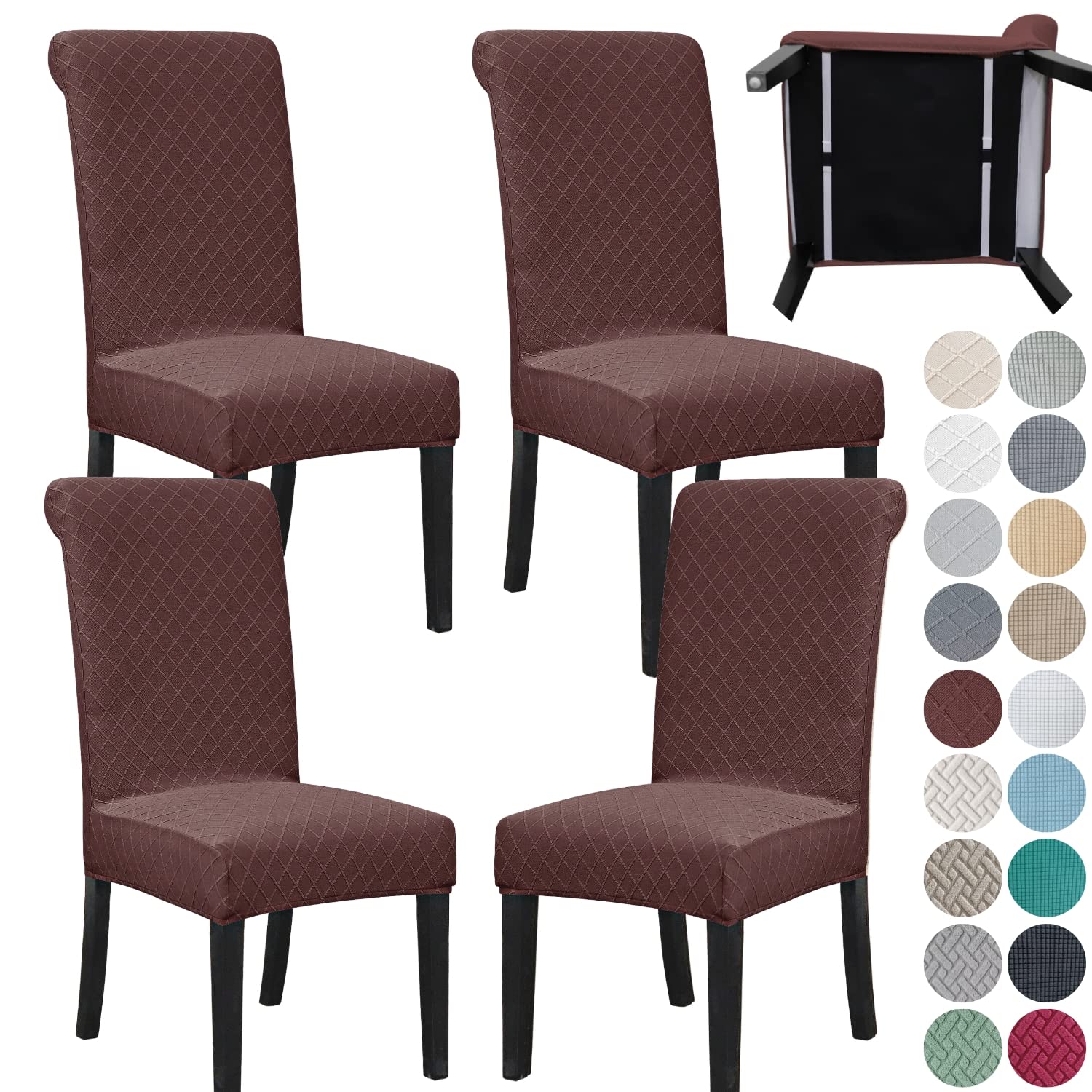 SPRINGRICO 4 Pack Dining Room Chair Covers with seat Belt, Stretch Parsons Chair Slipcover Washable Kitchen Dining Chair Cover Removable Seat Protector Set of 4, S3- Warm Cream